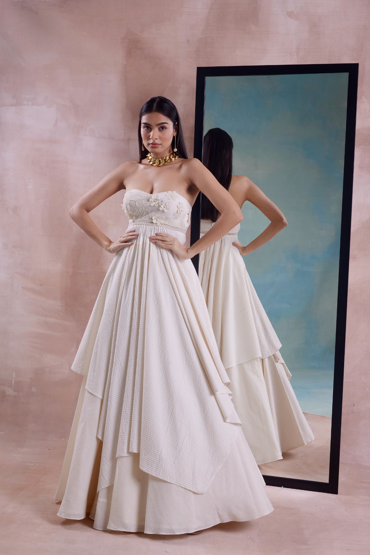 Floret Handkerchief Tunic with Flared Skirt