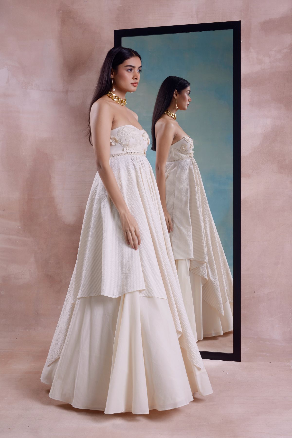 Floret Handkerchief Tunic with Flared Skirt