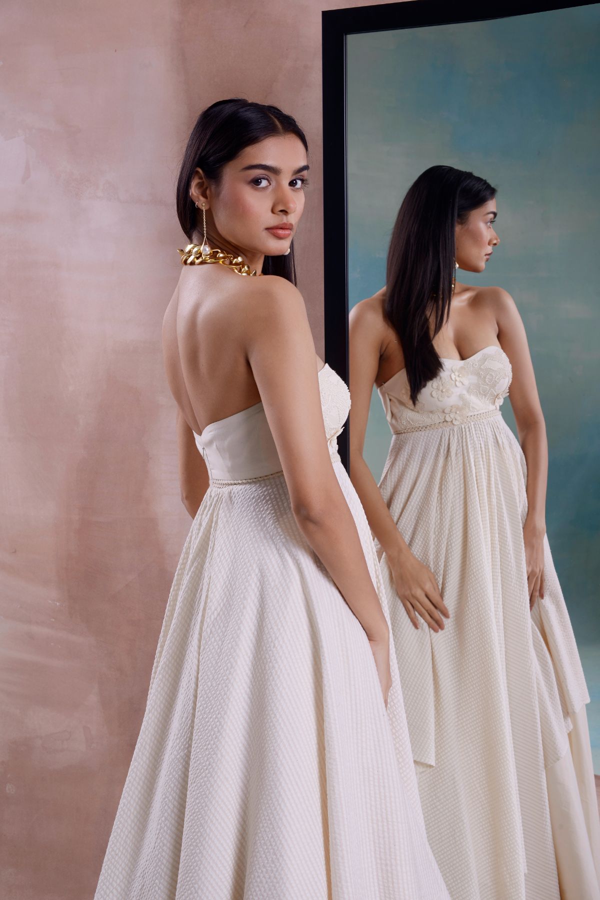 Floret Handkerchief Tunic with Flared Skirt