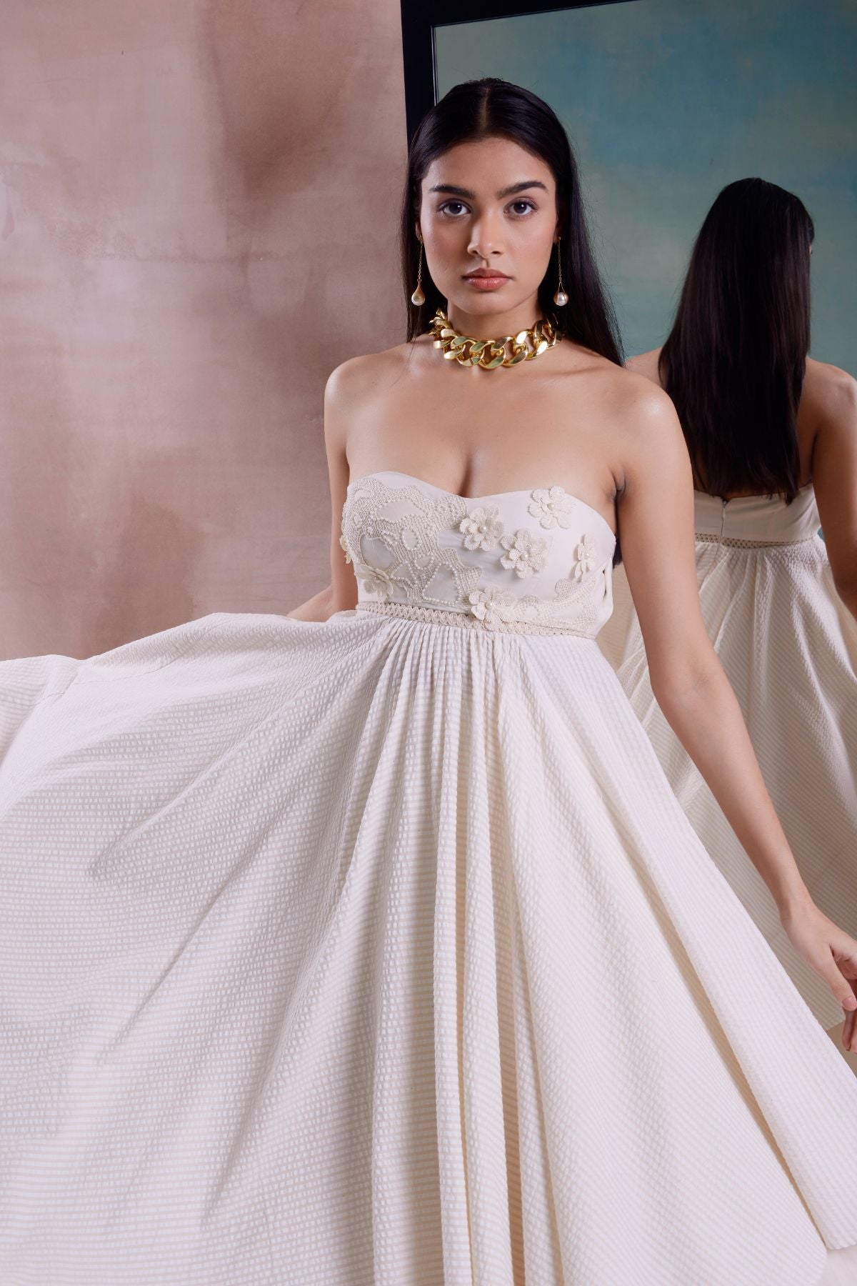 Floret Handkerchief Tunic with Flared Skirt