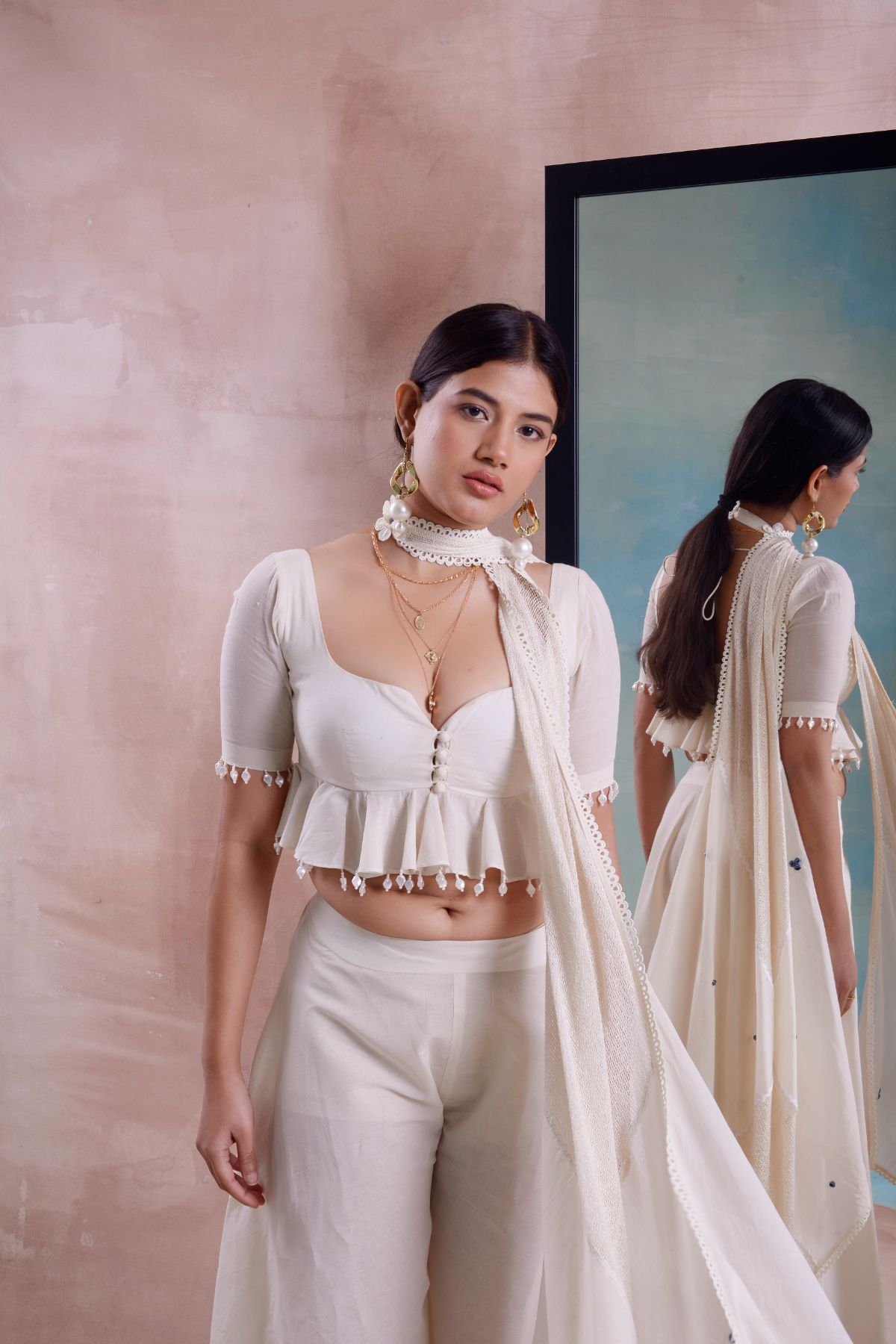 Peplum Top with Flared Pants