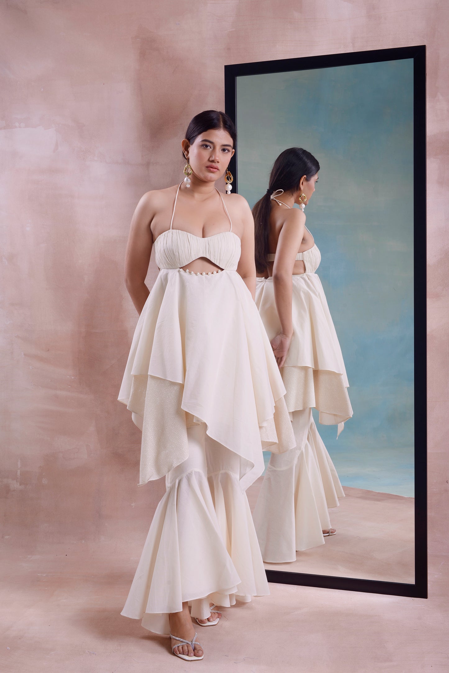 Asymmetrical Ruched Layered Tunic with High Low Sharara