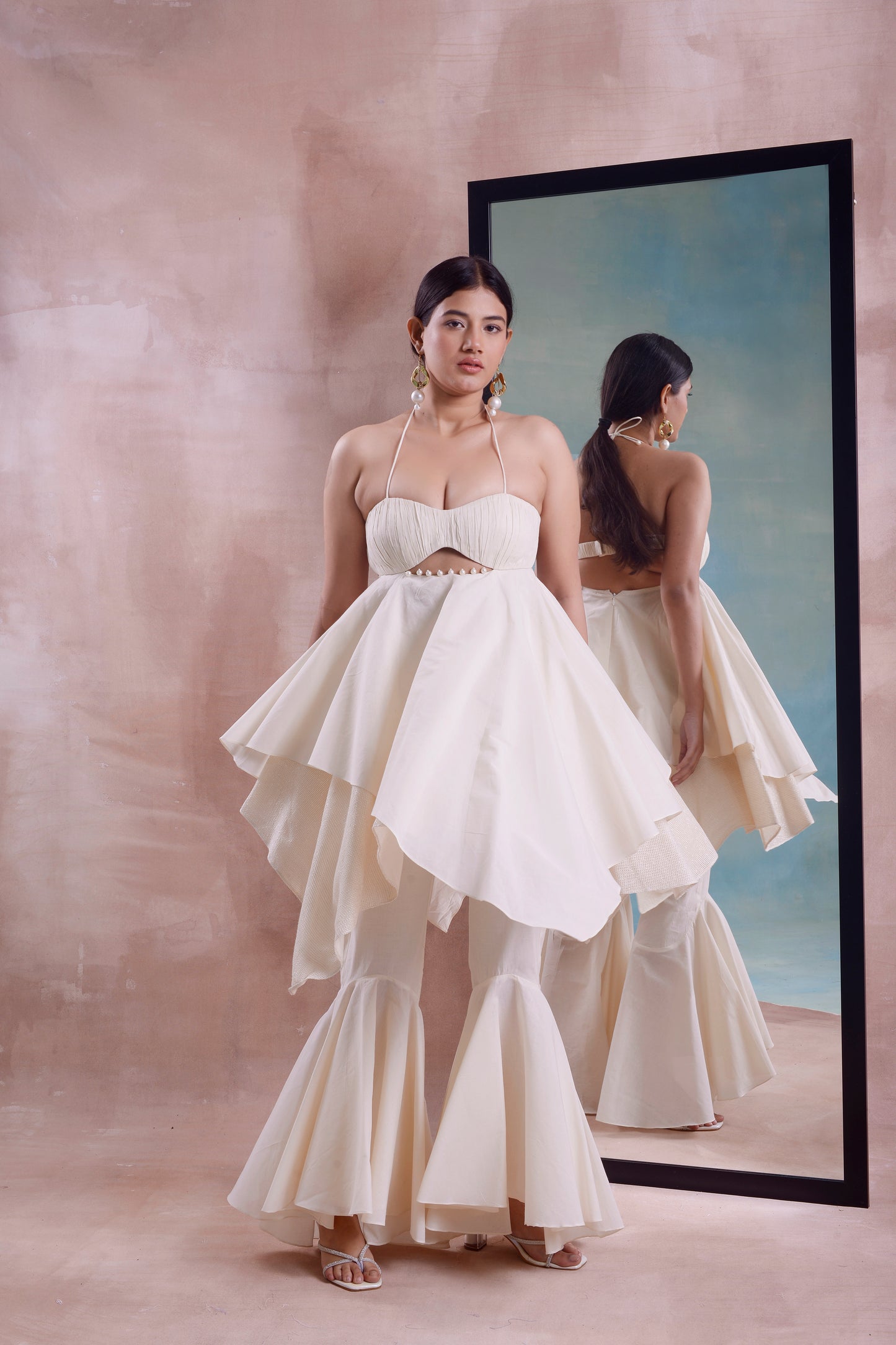 Asymmetrical Ruched Layered Tunic with High Low Sharara