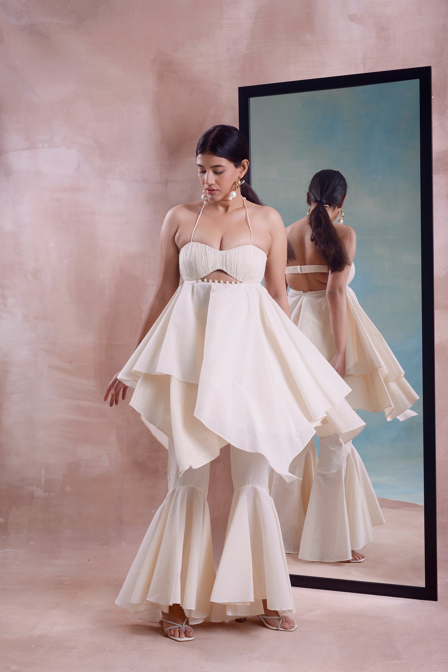 Asymmetrical Ruched Layered Tunic with High Low Sharara