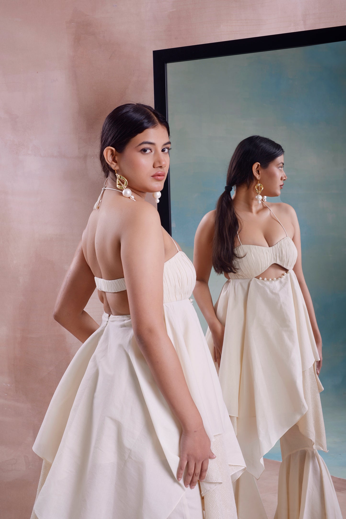 Asymmetrical Ruched Layered Tunic with High Low Sharara