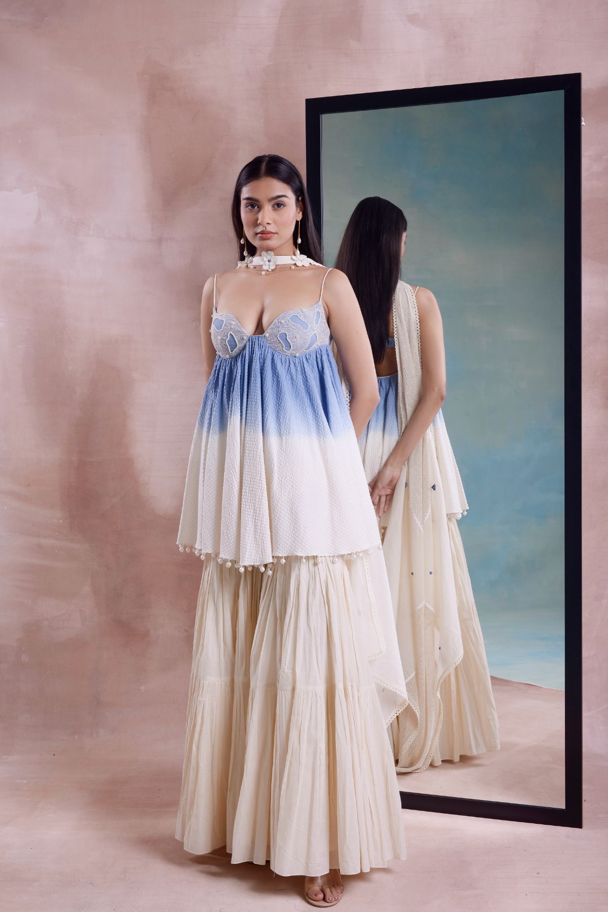 Ombre Beaded Bralette Tunic and Tiered Sharara