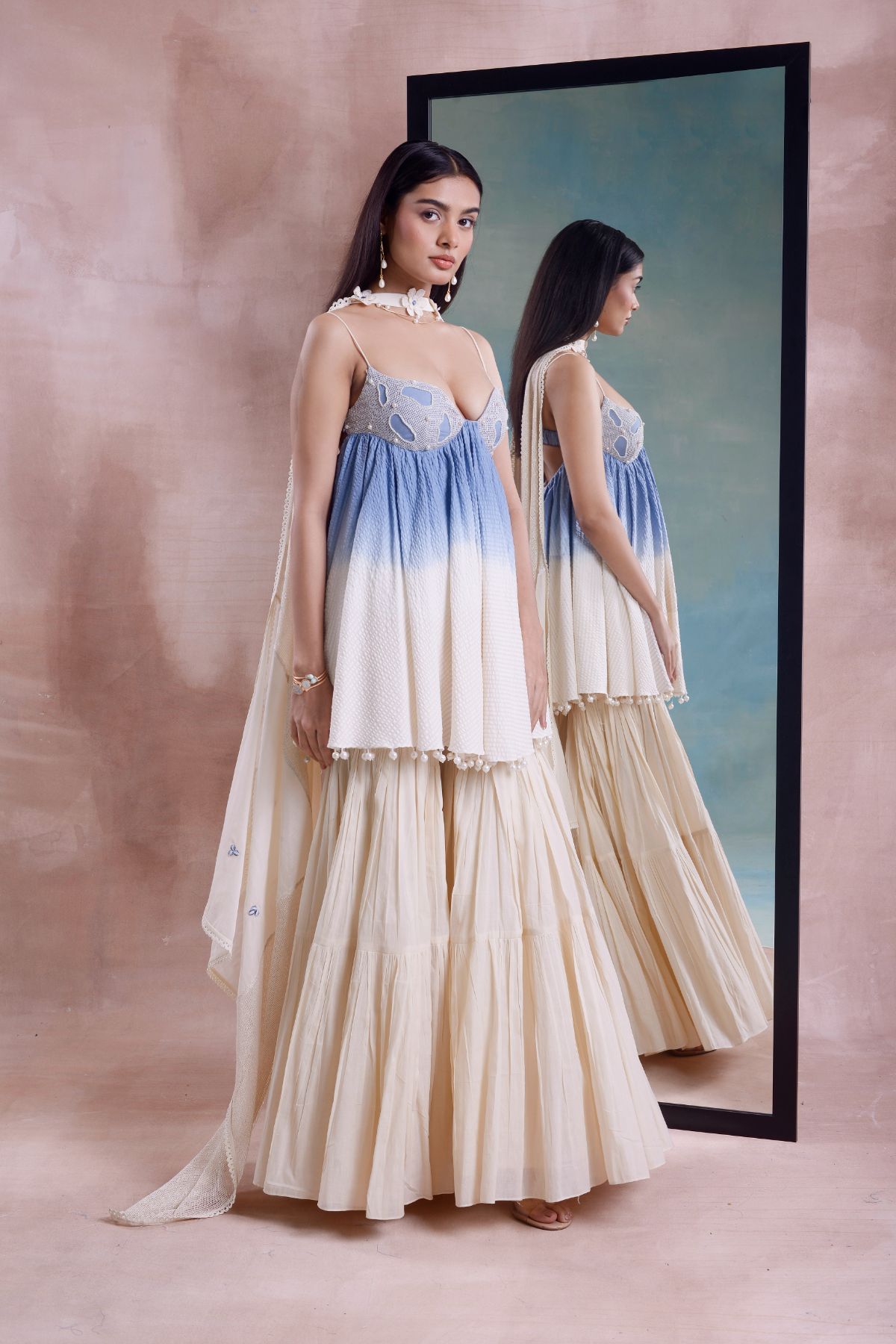 Ombre Beaded Bralette Tunic and Tiered Sharara