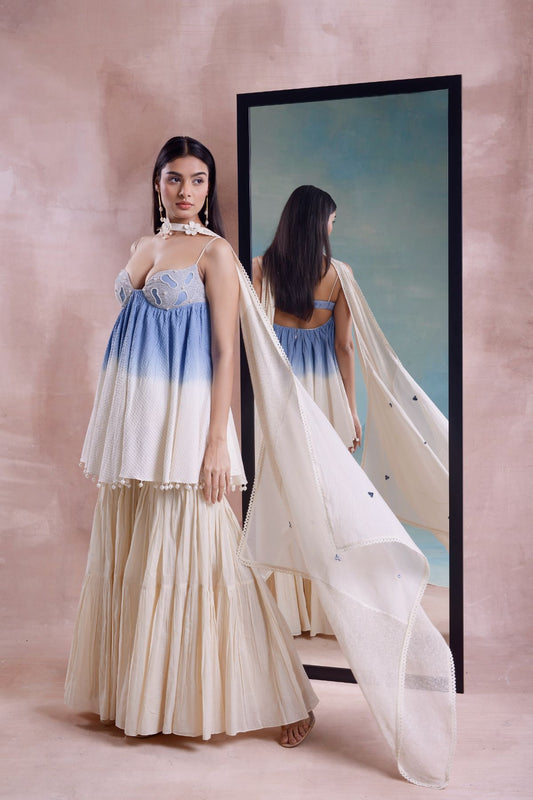 Ombre Beaded Bralette Tunic and Tiered Sharara