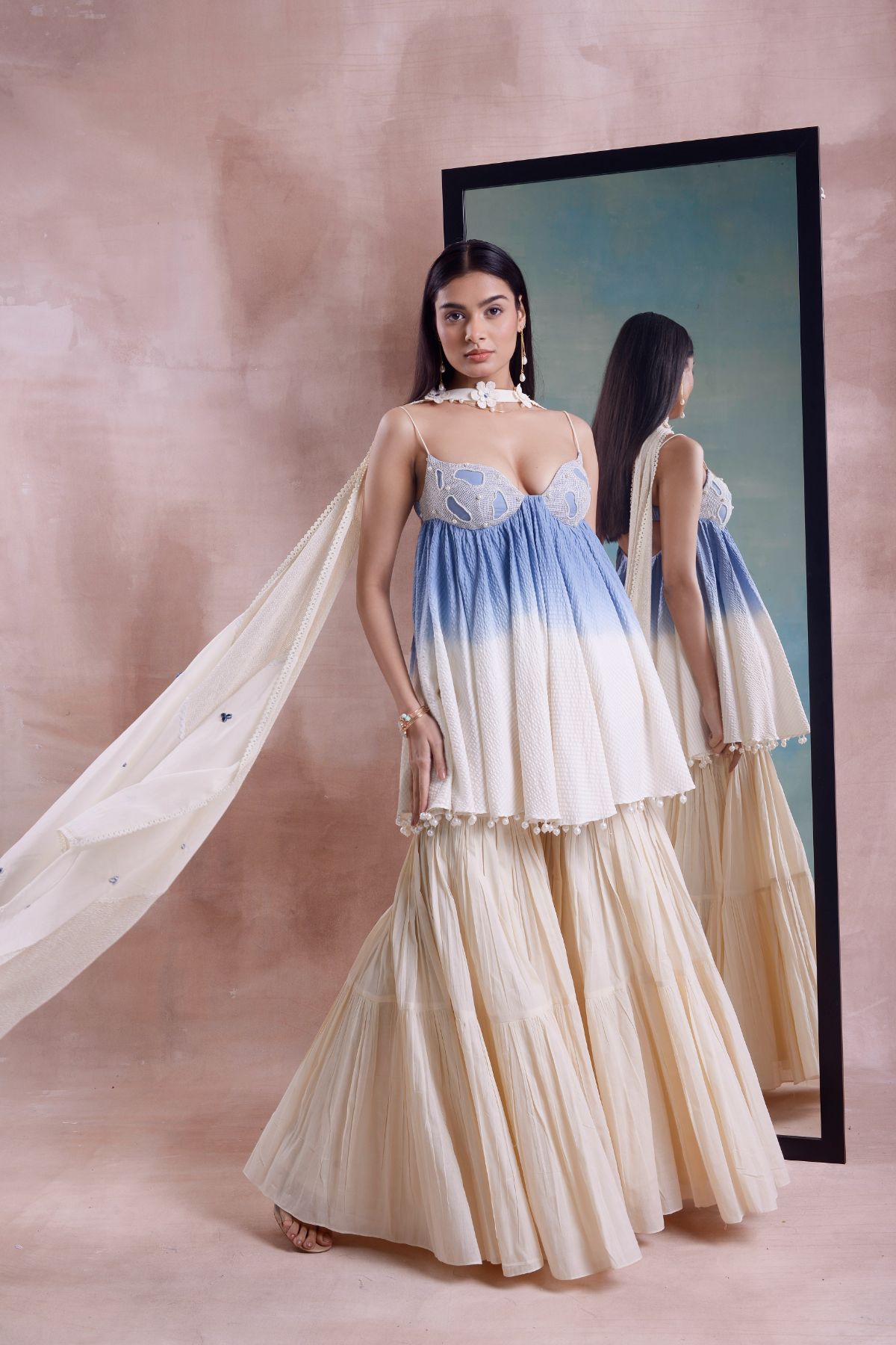 Ombre Beaded Bralette Tunic and Tiered Sharara