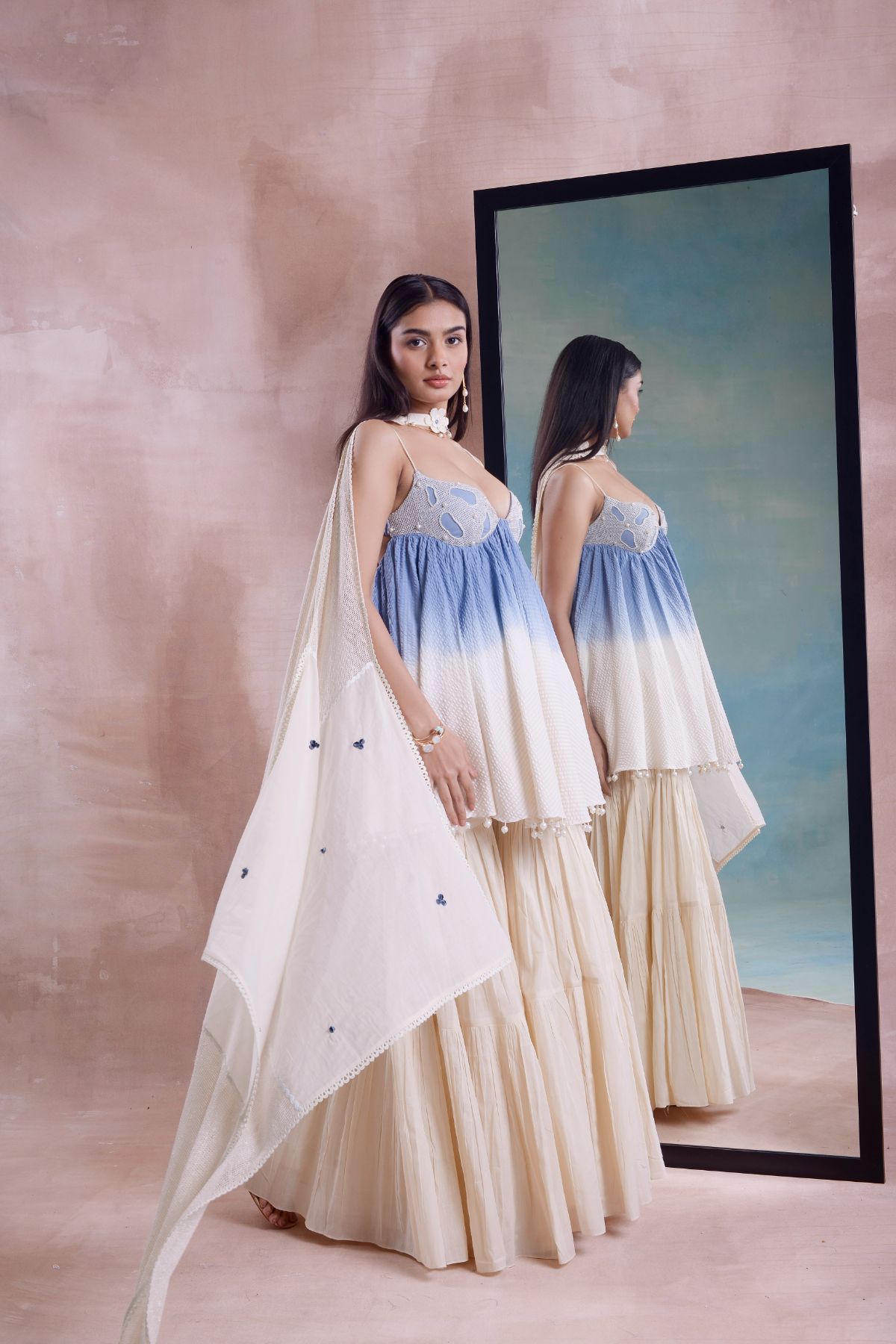 Ombre Beaded Bralette Tunic and Tiered Sharara