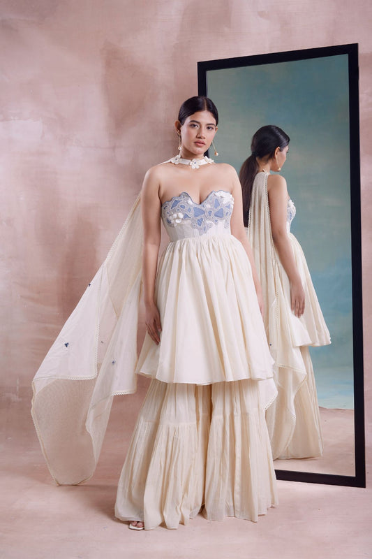 Beaded Corset Tunic with Tiered Sharara