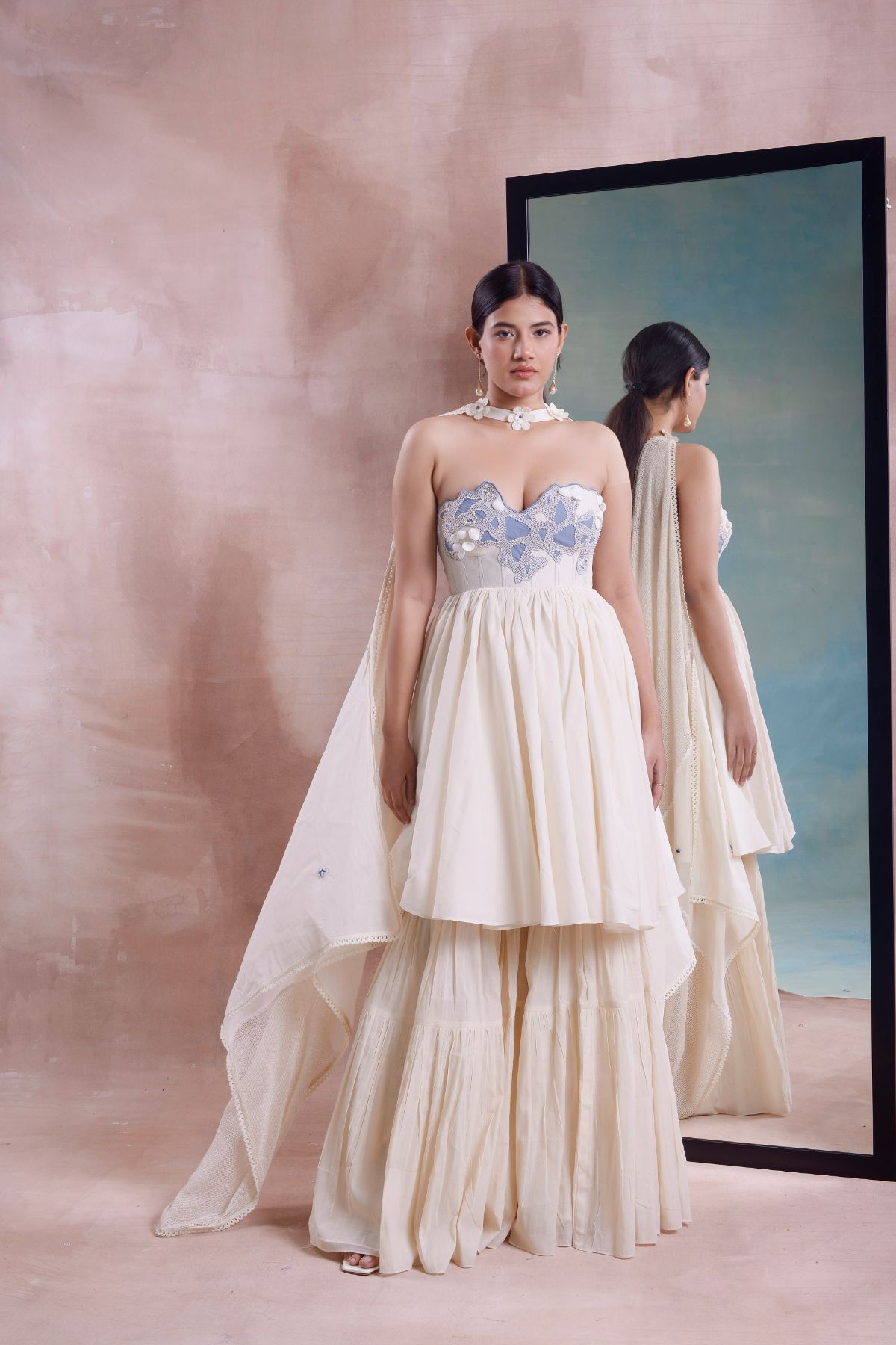 Beaded Corset Tunic with Tiered Sharara