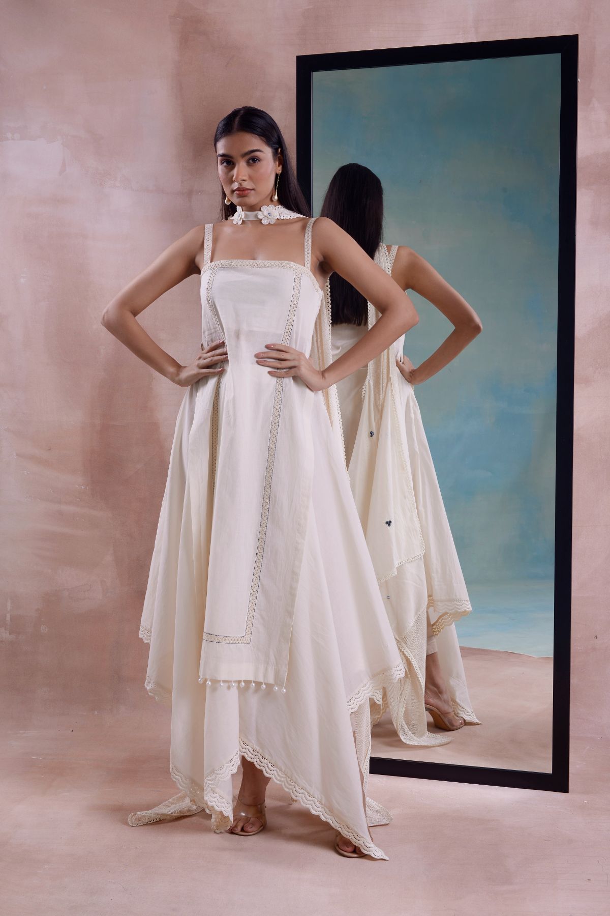 layered kurta dress Mint Green Applique Layered Kurta Set