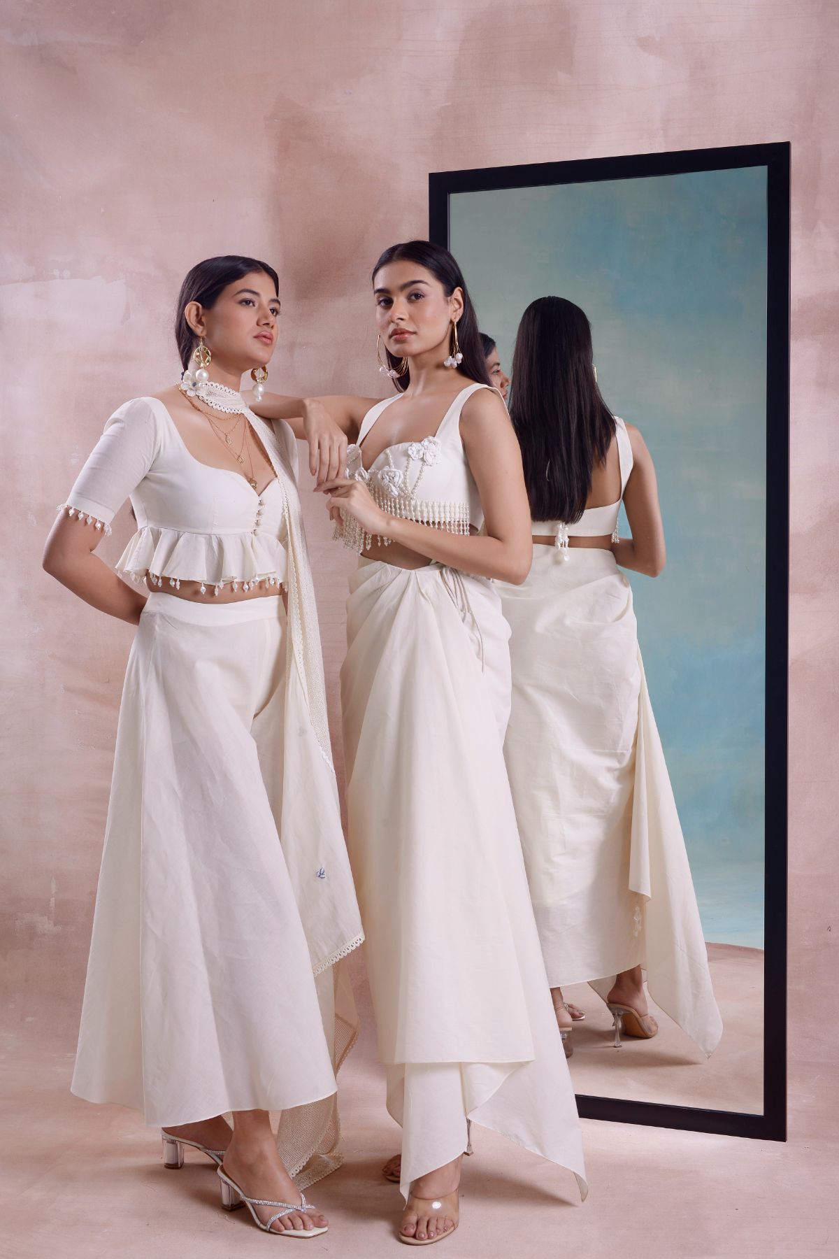 Wrap Draped Skirt with Tassel Floret Blouse