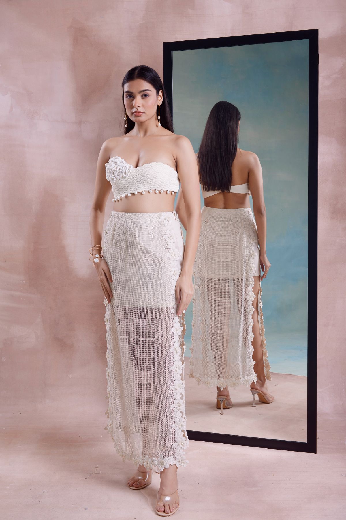 Floret Scalloped Straight Skirt with Floret Bustier