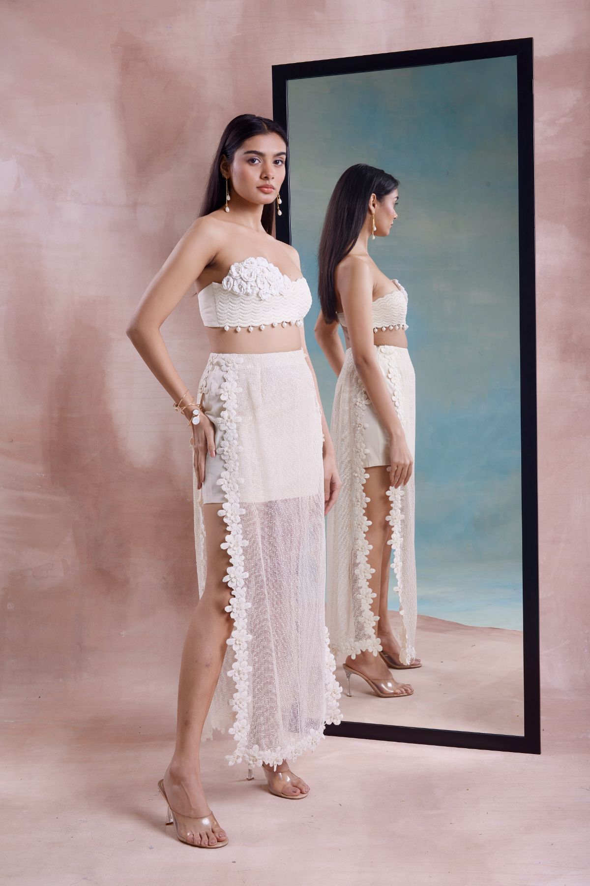 Floret Scalloped Straight Skirt with Floret Bustier