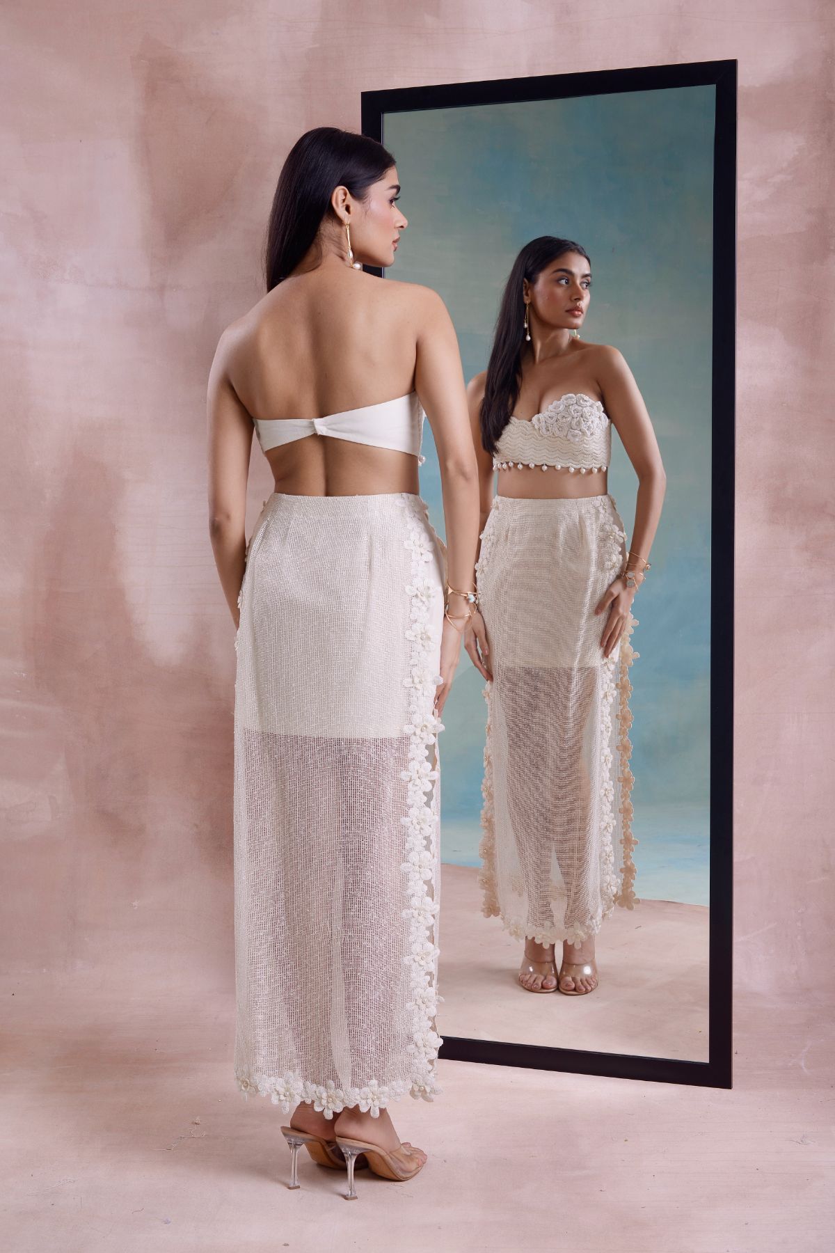 Floret Scalloped Straight Skirt with Floret Bustier