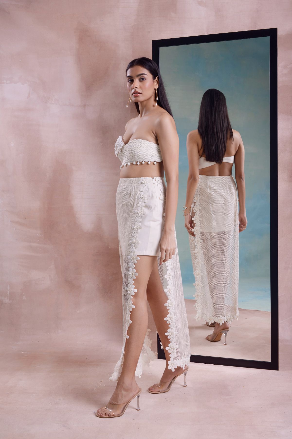 Floret Scalloped Straight Skirt with Floret Bustier