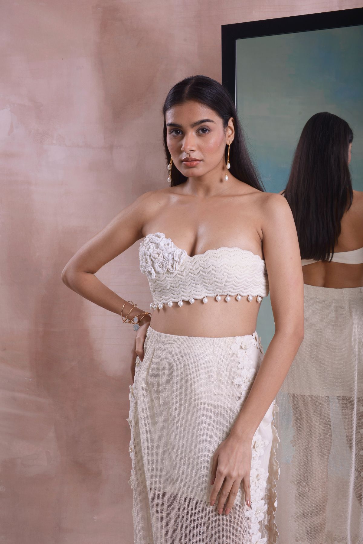 Floret Scalloped Straight Skirt with Floret Bustier