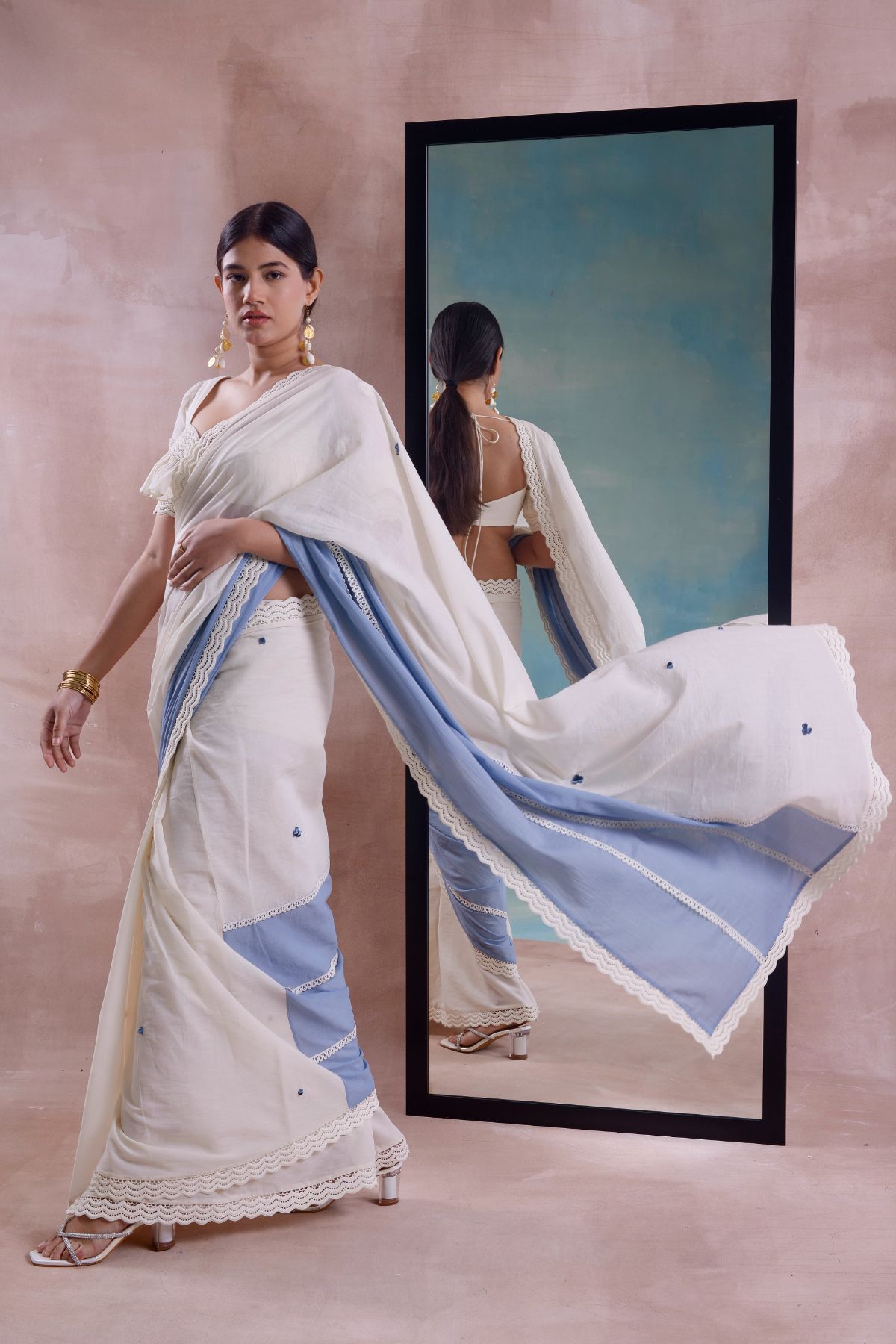 Patchwork Saree with Ruffled Blouse