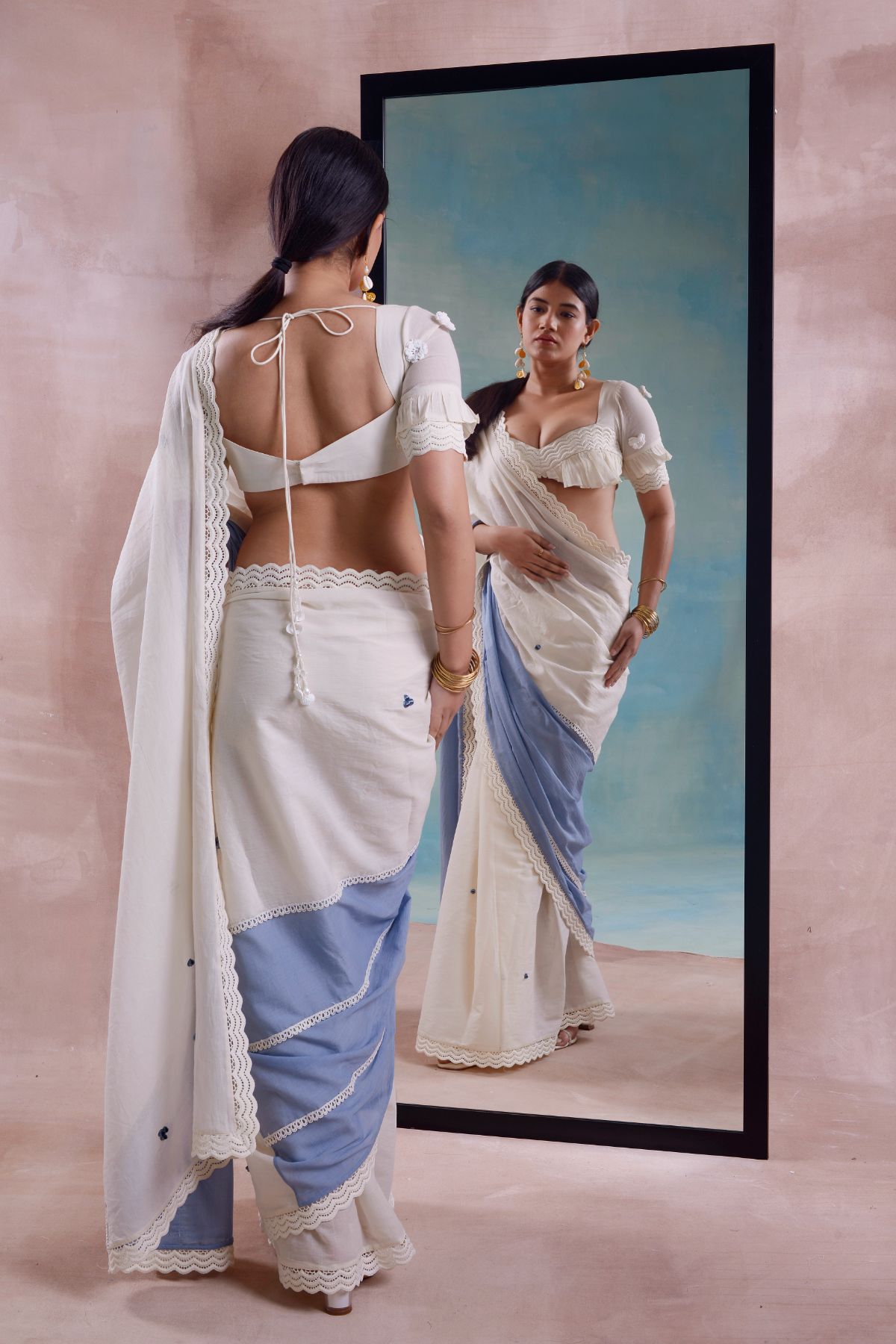 Patchwork Saree with Ruffled Blouse