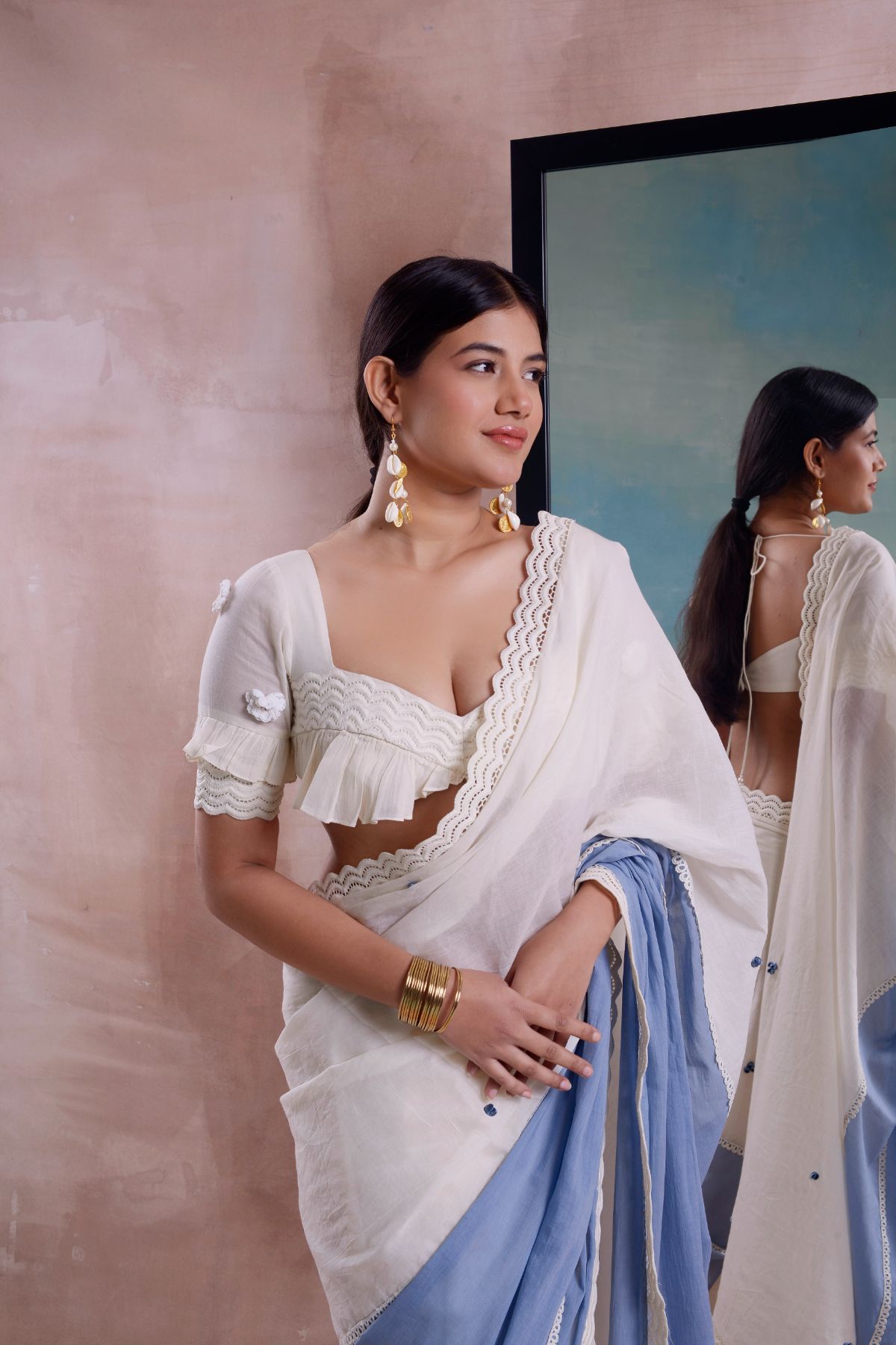 Patchwork Saree with Ruffled Blouse