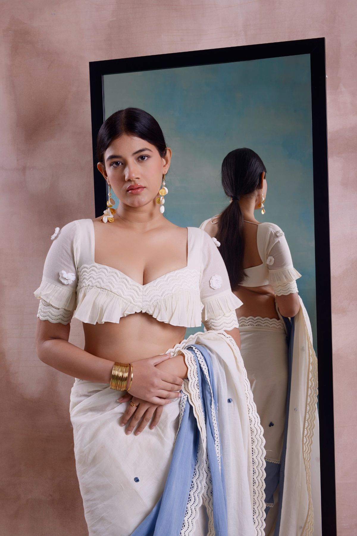 Patchwork Saree with Ruffled Blouse