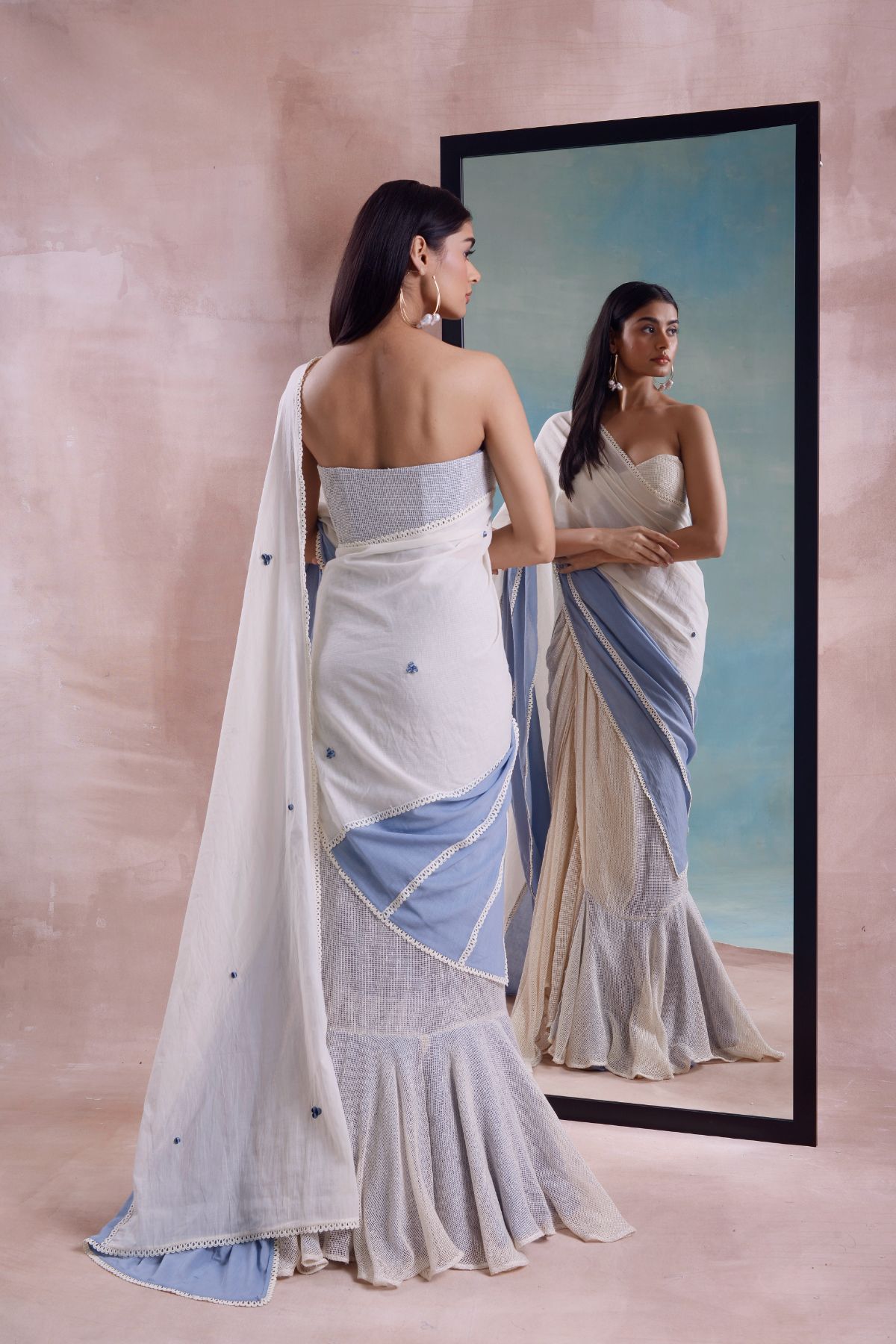 Half and Half Draped Mesh Saree
