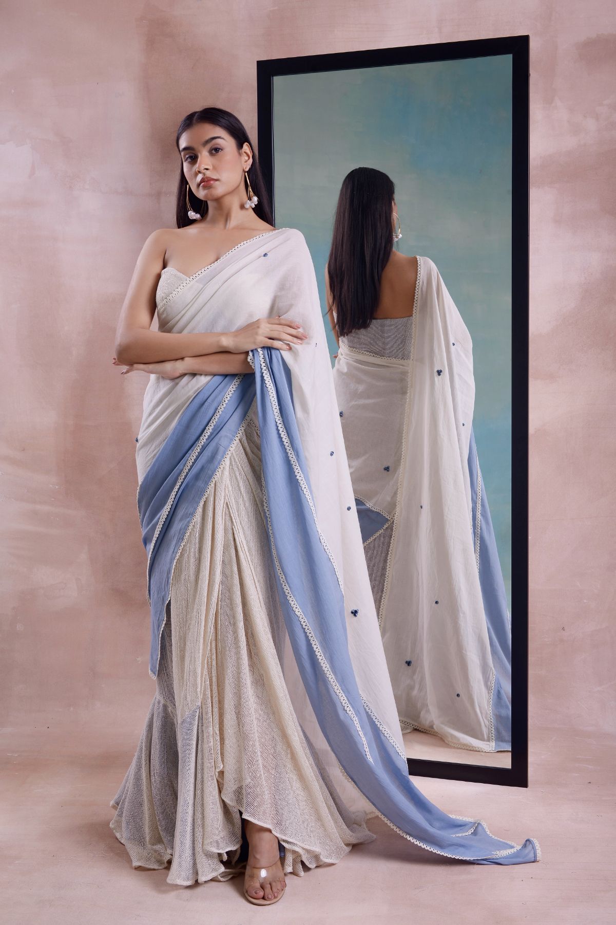 Half and Half Draped Mesh Saree