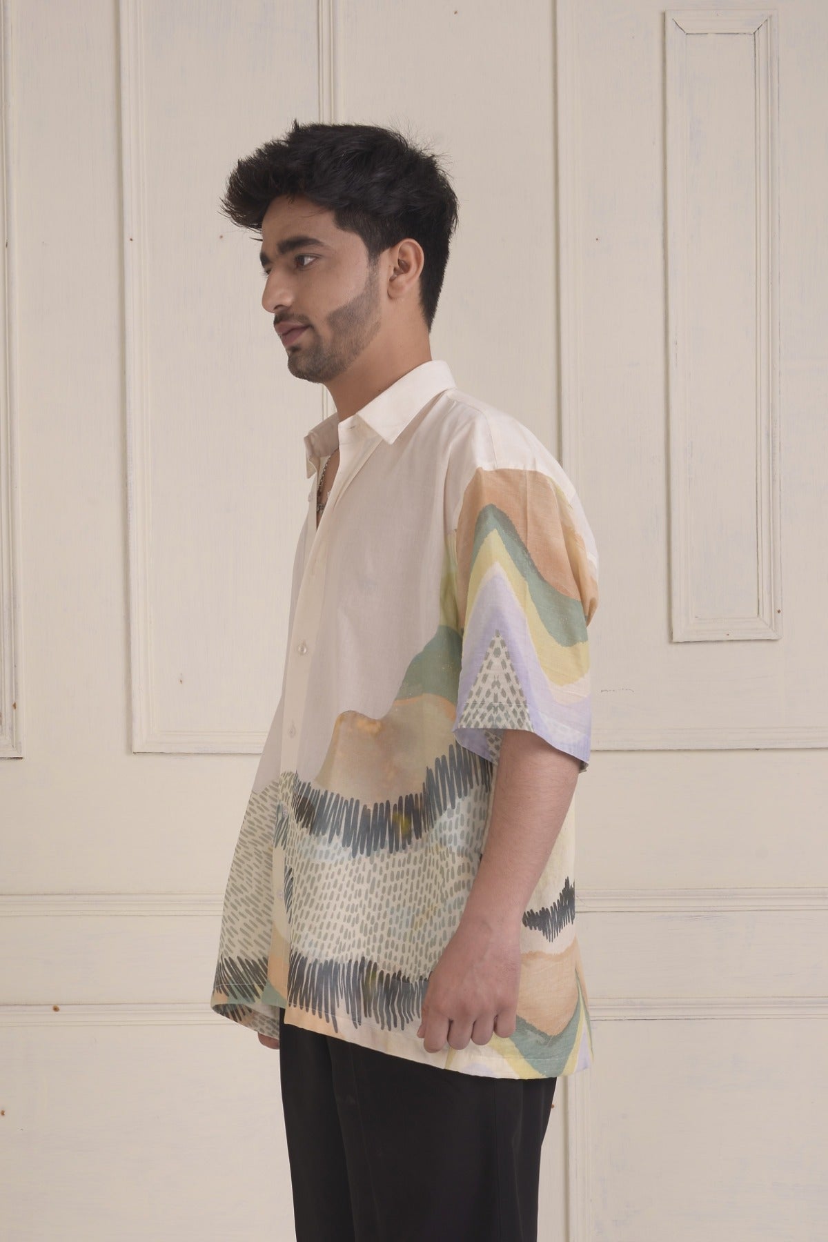 Patchwork oversized resort shirt