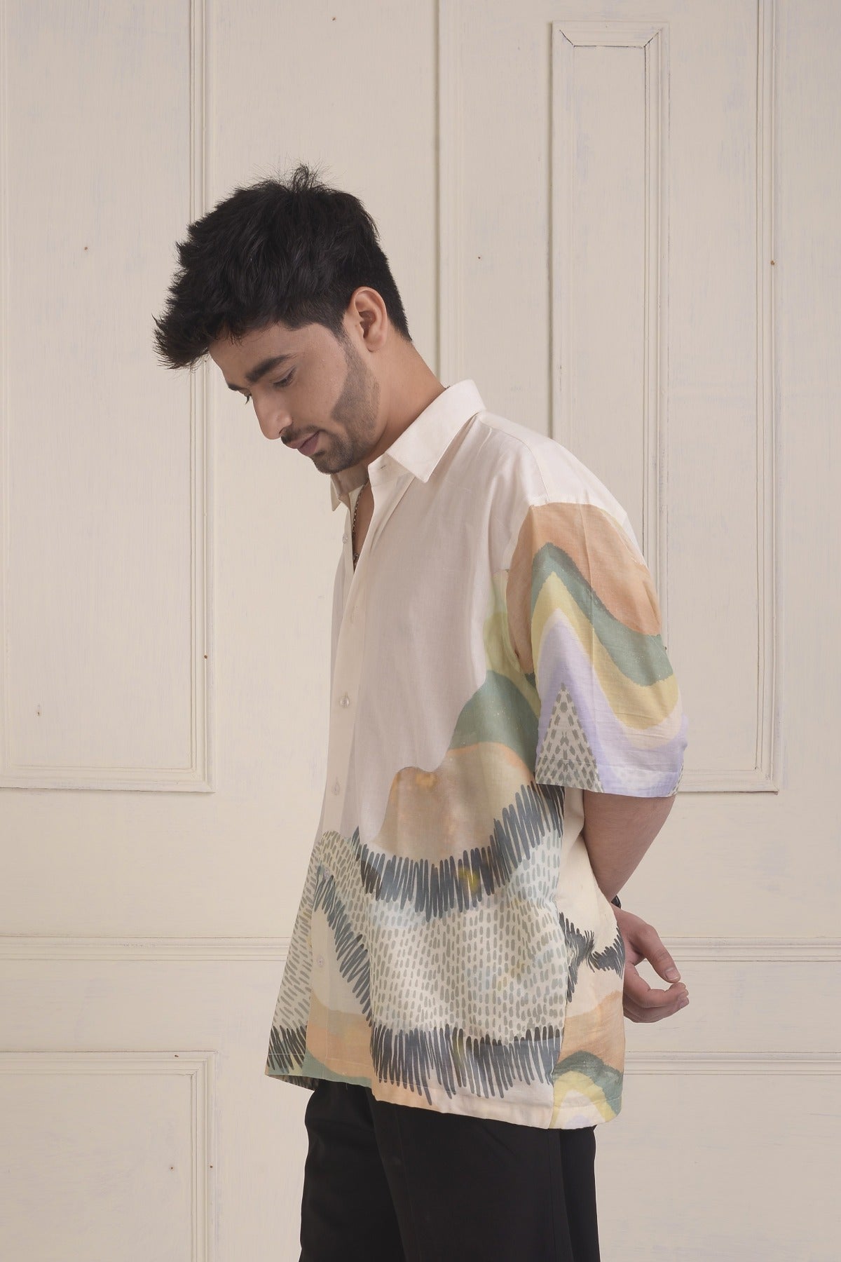 Patchwork oversized resort shirt