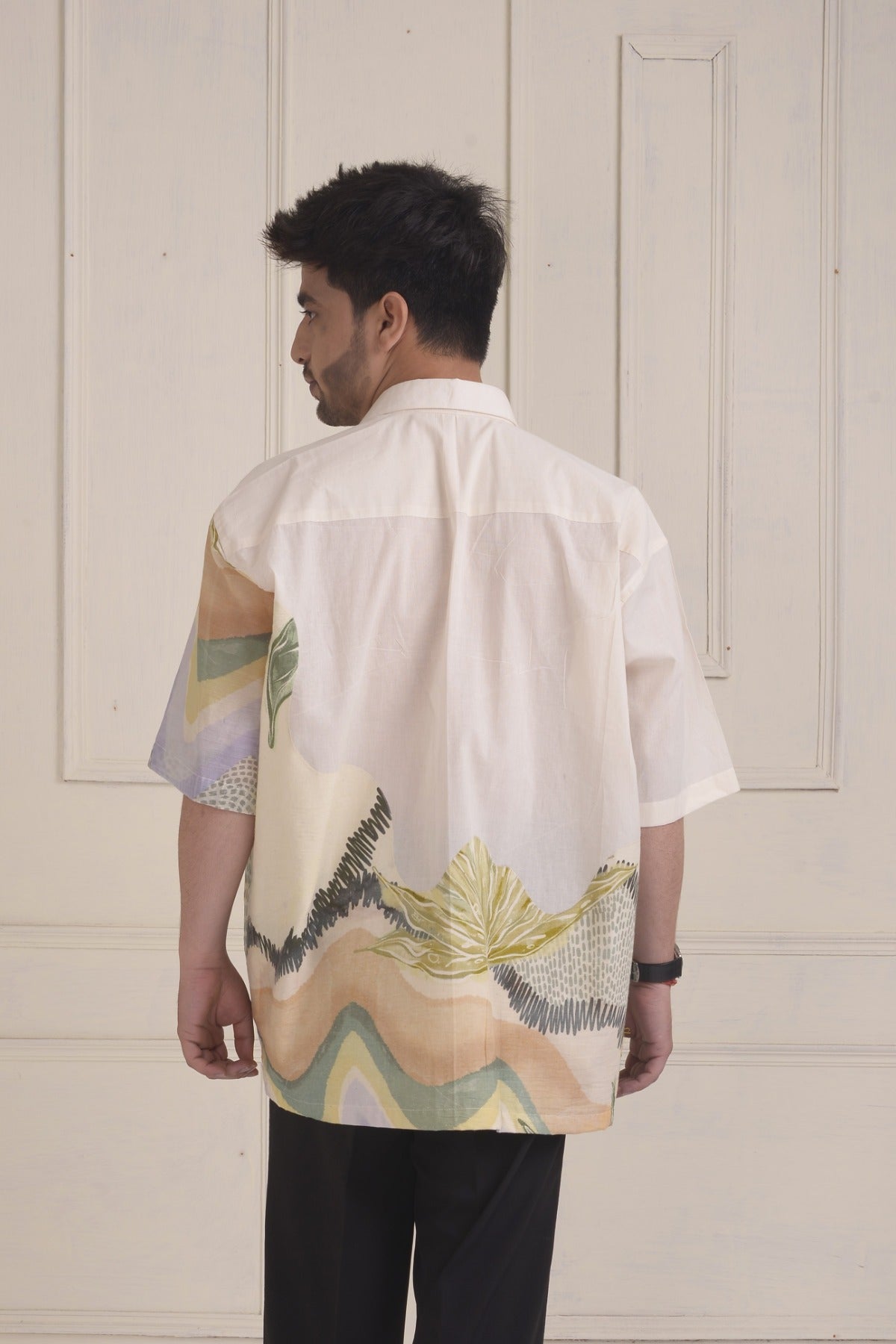 Patchwork oversized resort shirt