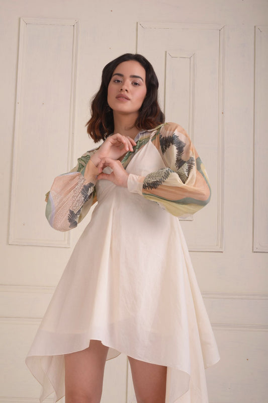 Handkerchief slip dress with a printed crop top