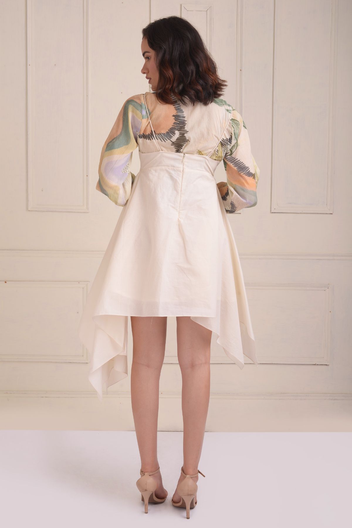 Handkerchief slip dress with a printed crop top