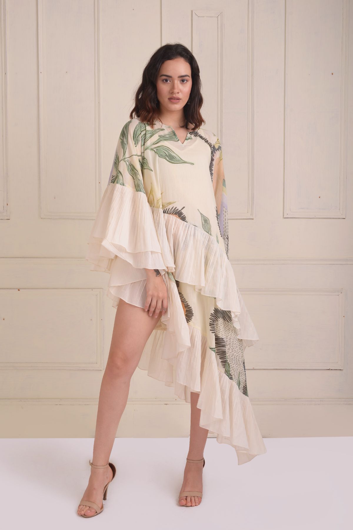 Asymmetrical printed kaftan dress