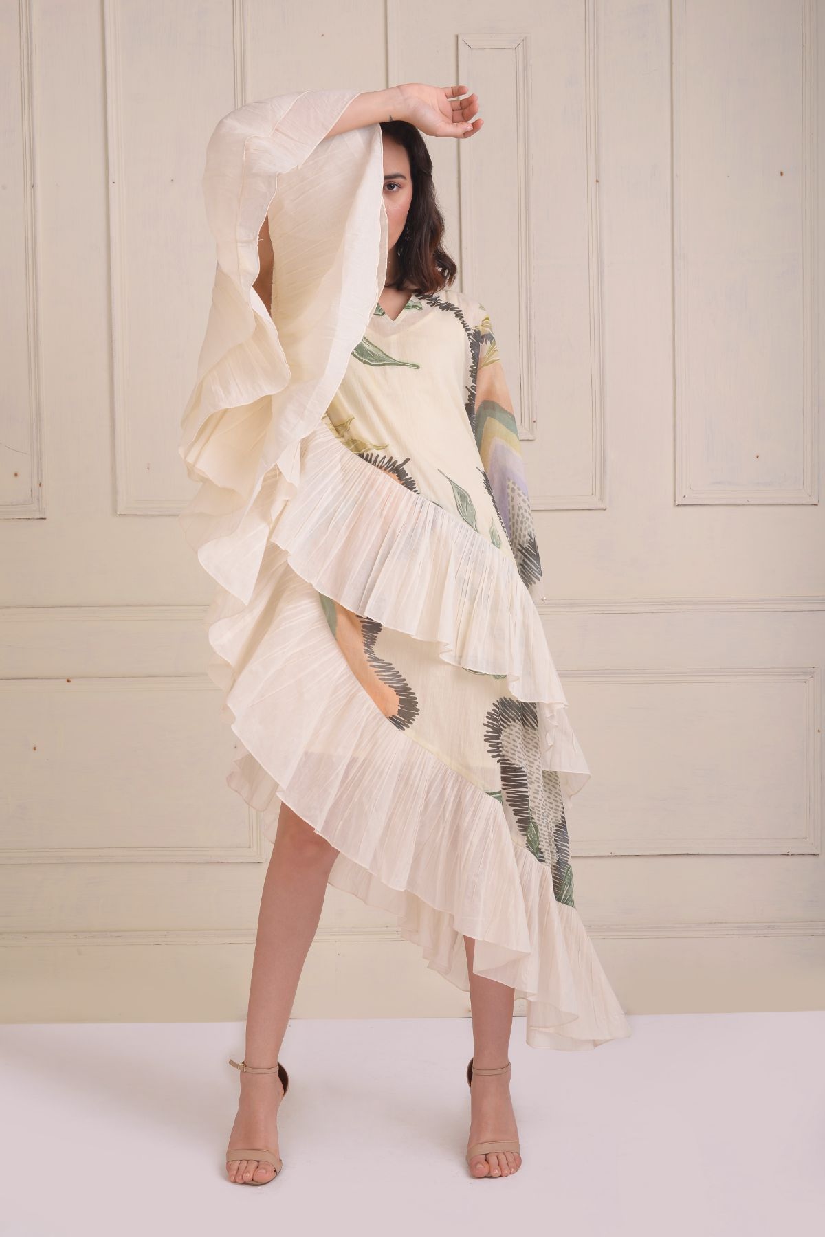 Asymmetrical printed kaftan dress