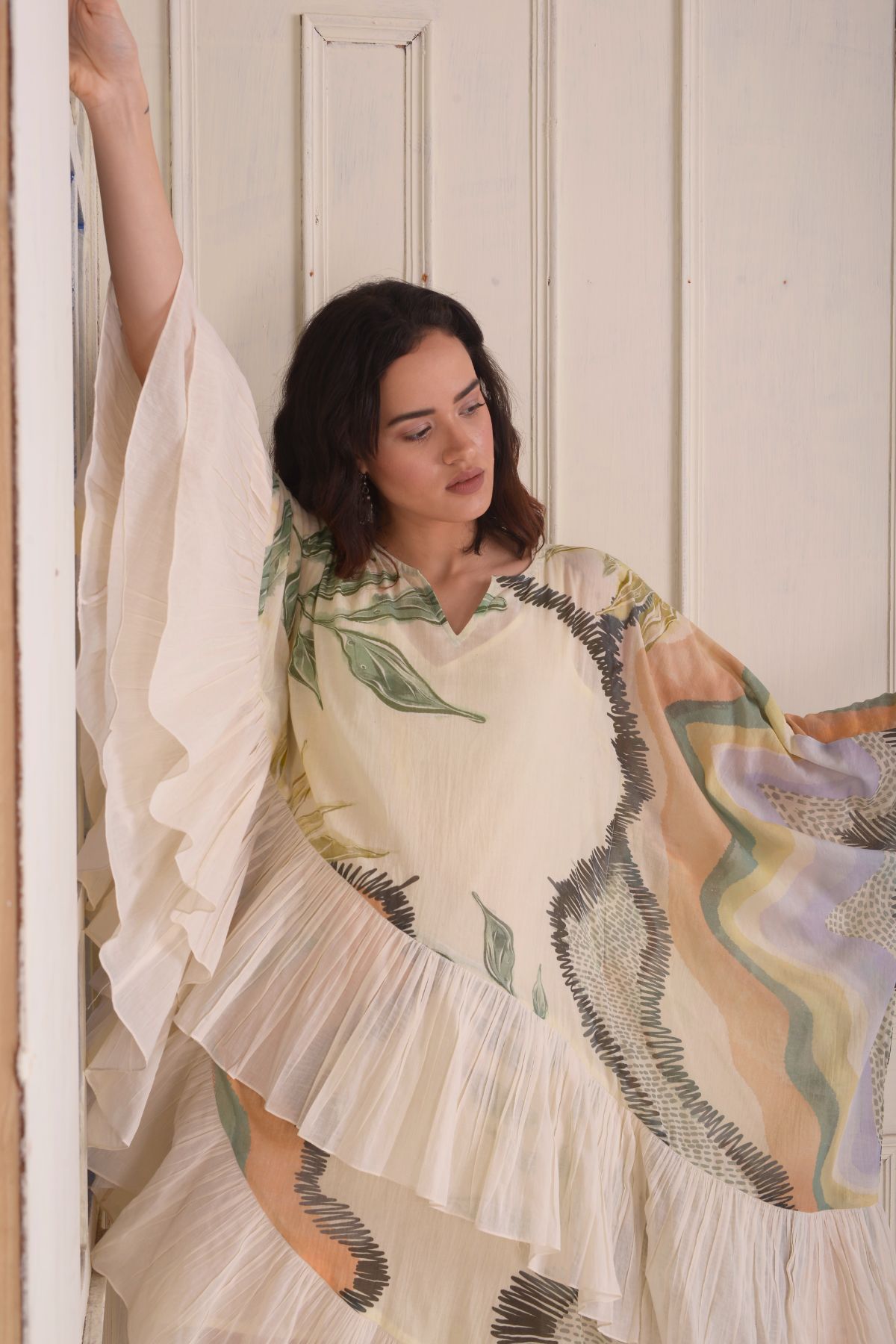 Asymmetrical printed kaftan dress