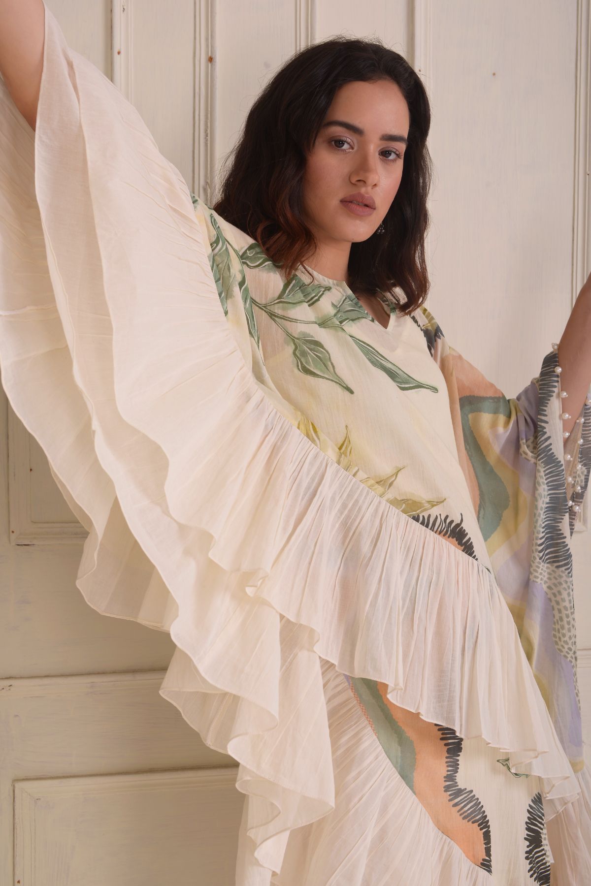 Asymmetrical printed kaftan dress