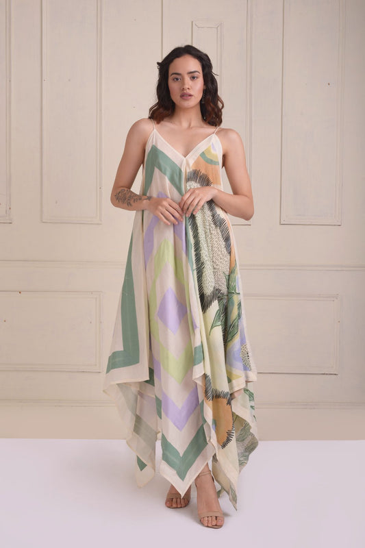 Patchwork printed handkerchief dress