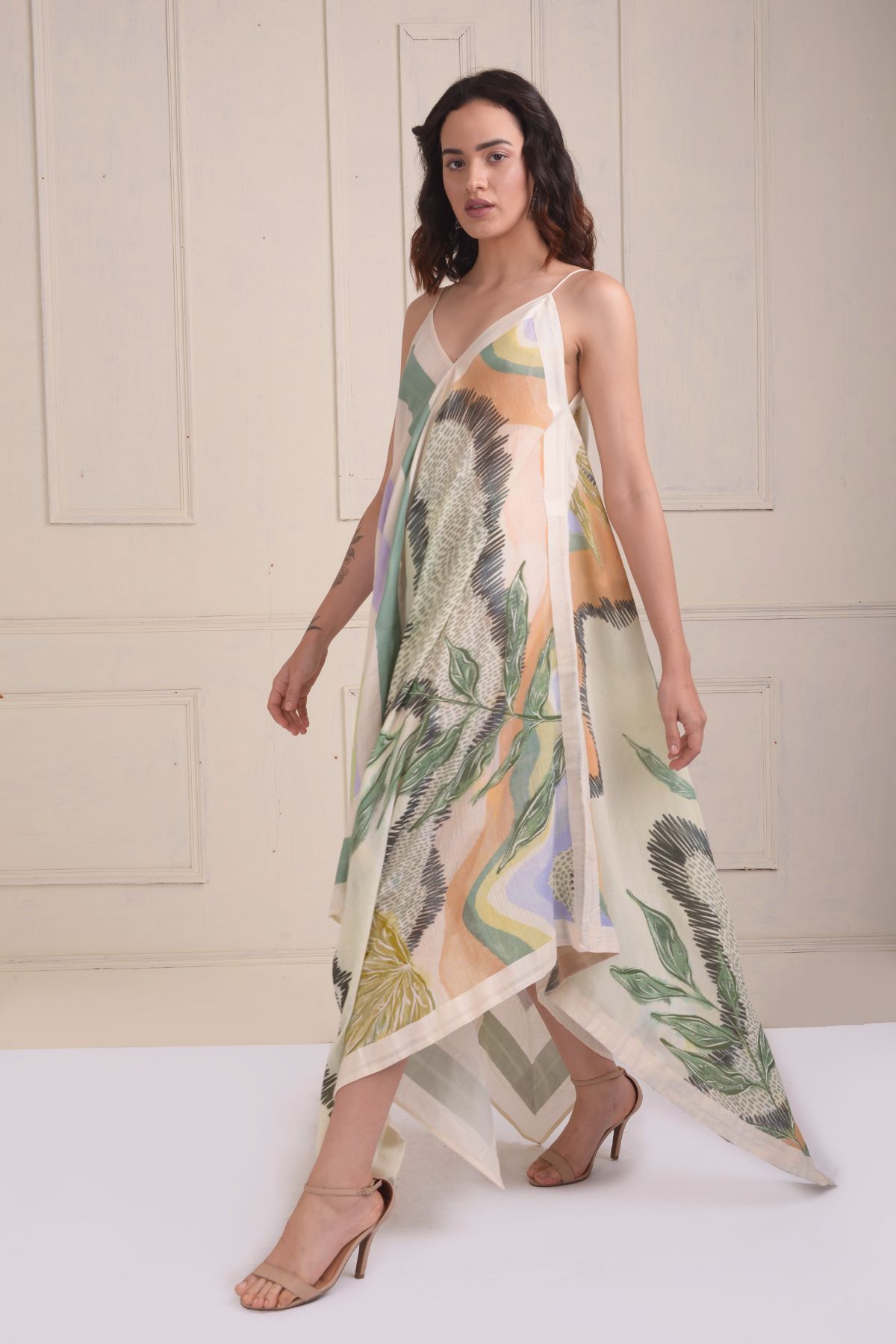 Patchwork printed handkerchief dress