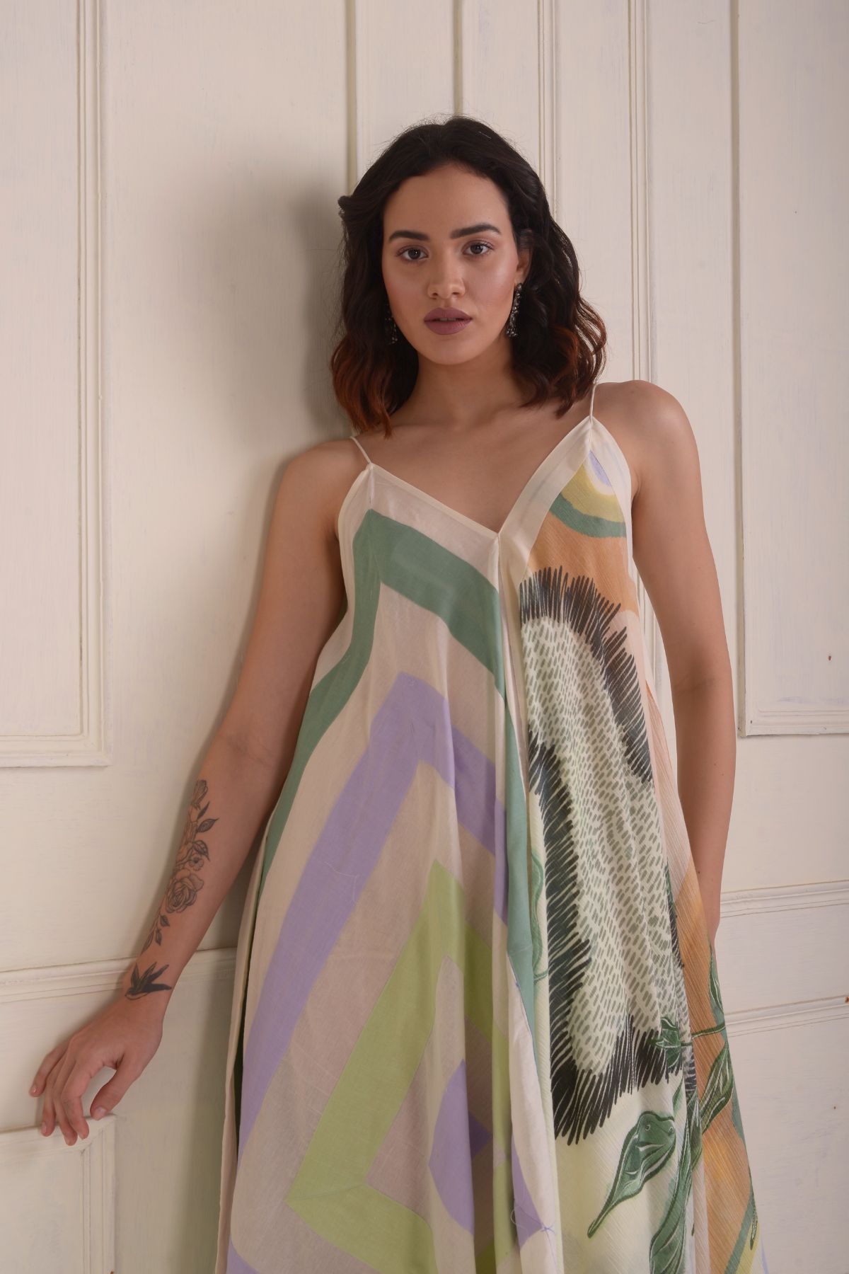 Patchwork printed handkerchief dress