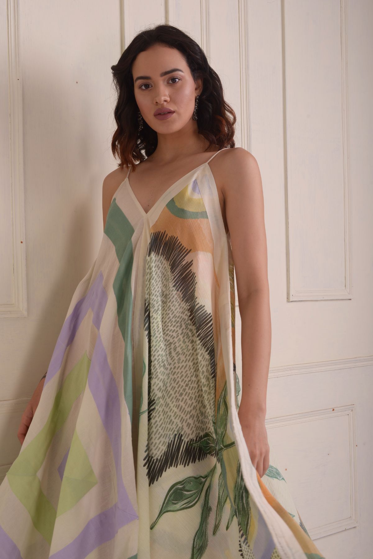 Patchwork printed handkerchief dress