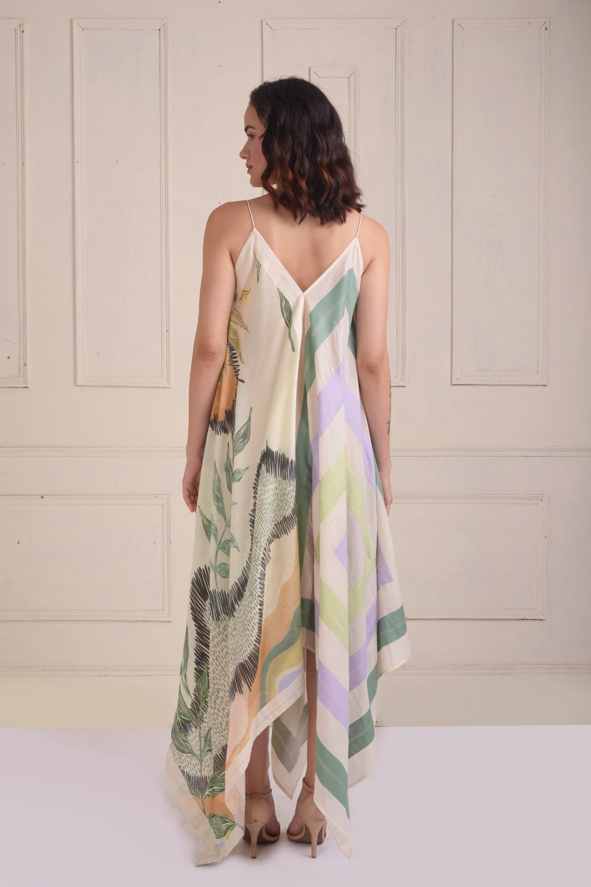 Patchwork printed handkerchief dress