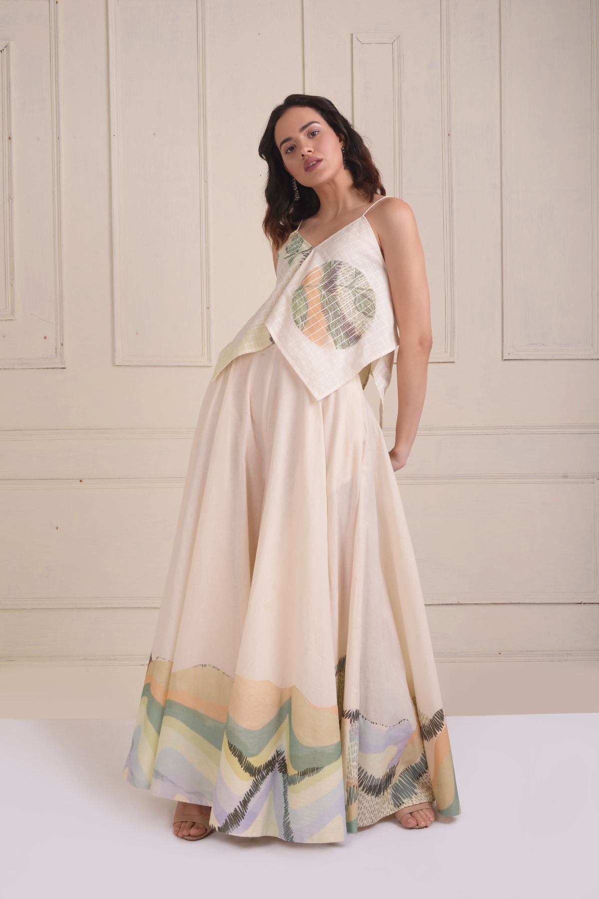 Patchwork 4-squared crop top with a sharara