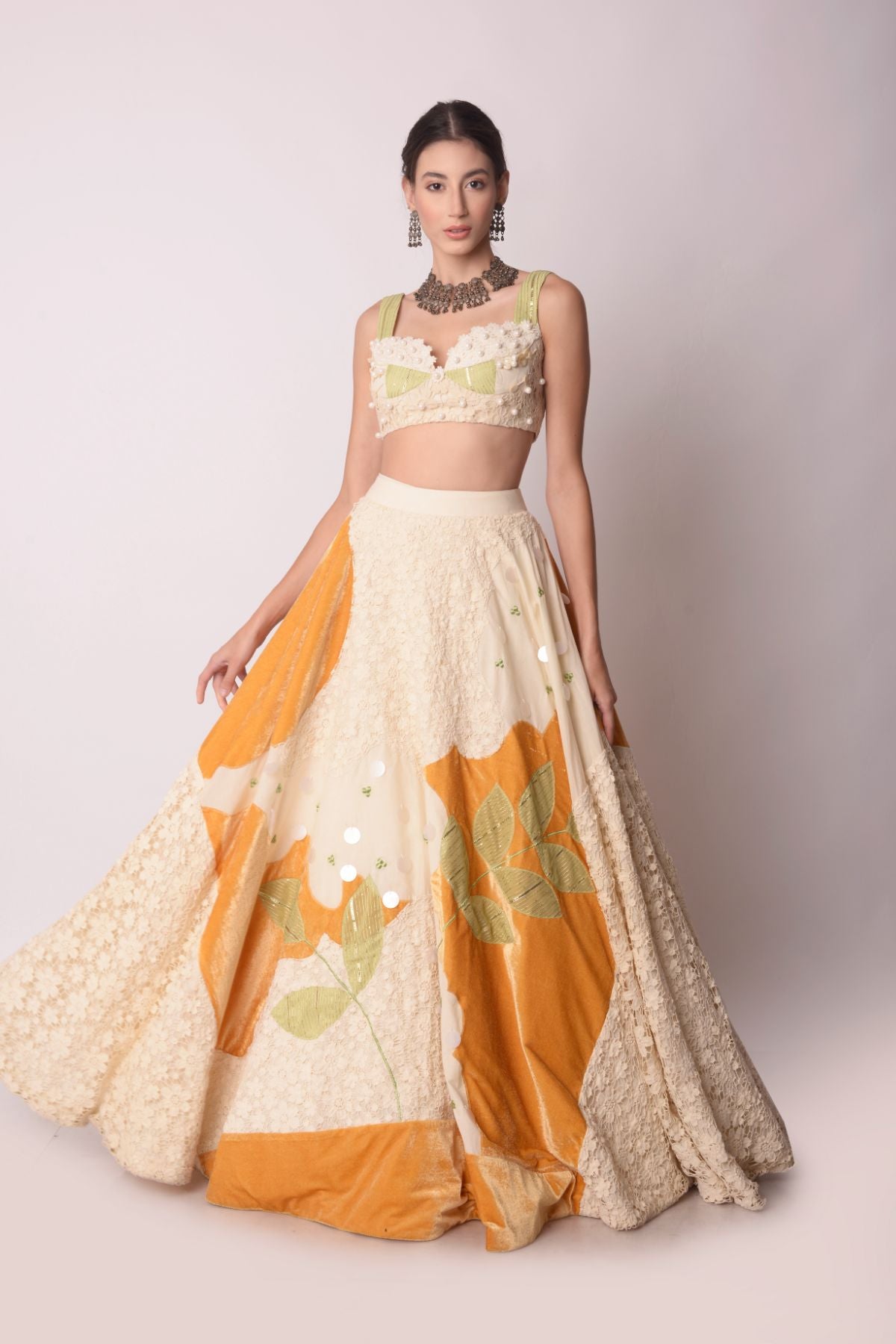 Patchwork Ivory Lehenga Set