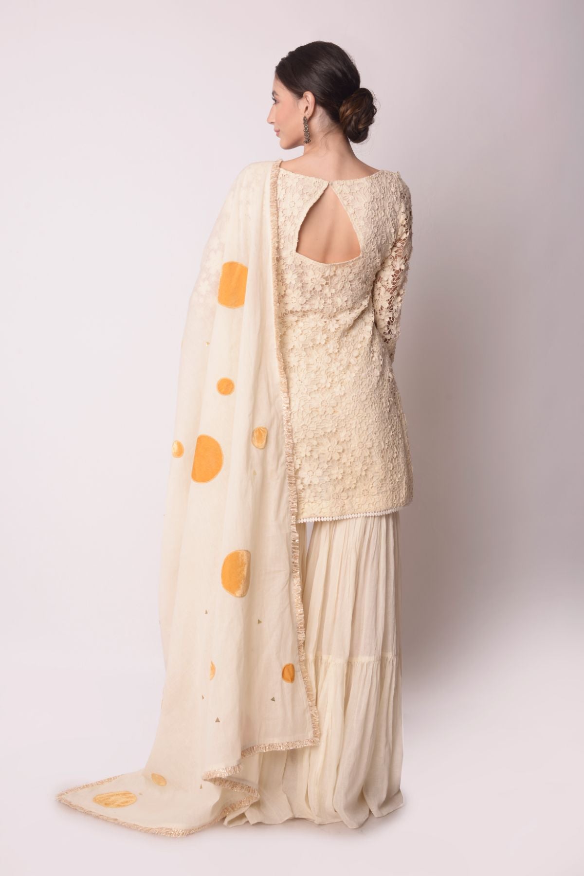 Patchwork Short Kurta With Tiered Sharara And Dupatta