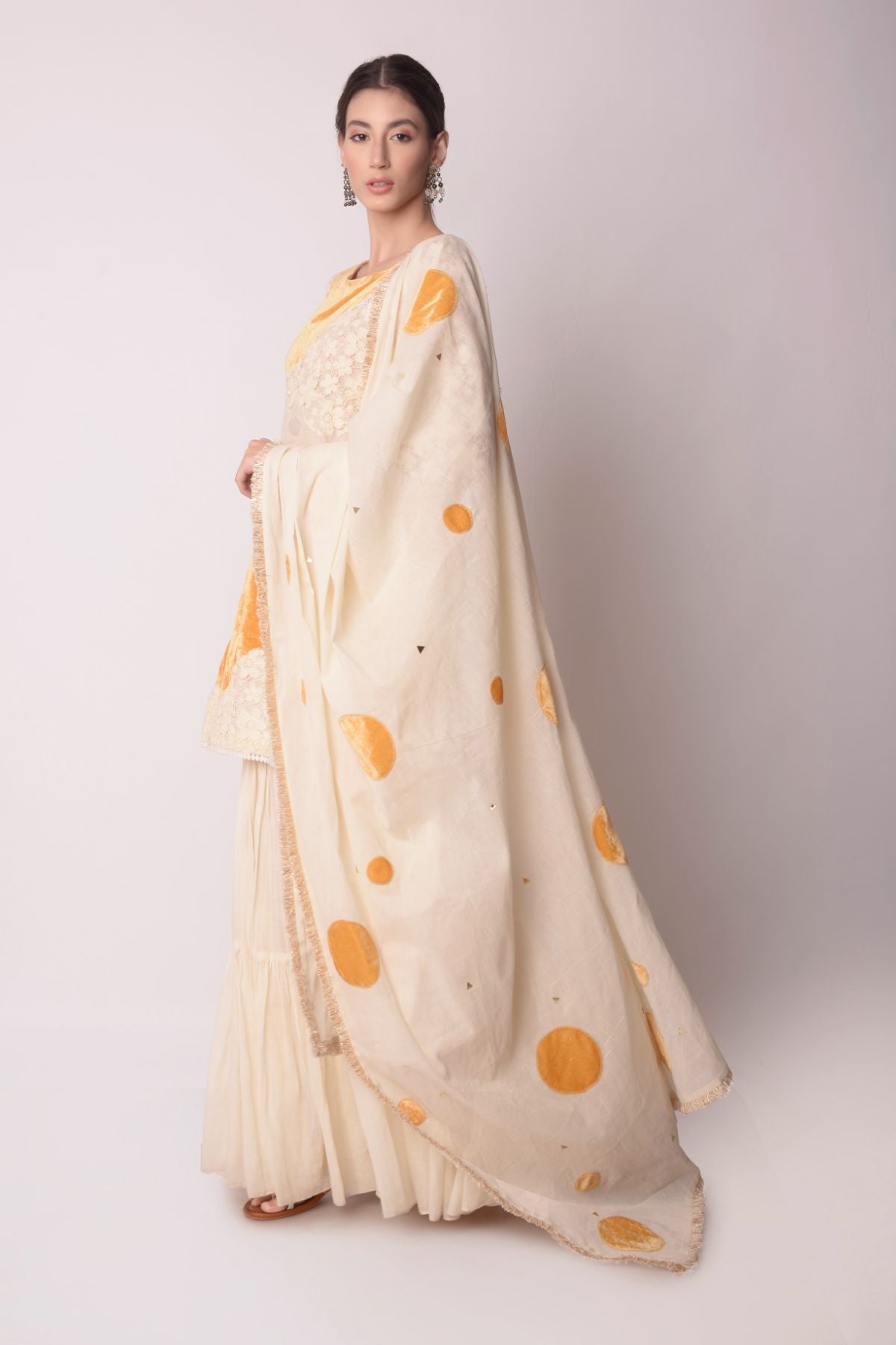 Patchwork Short Kurta With Tiered Sharara And Dupatta