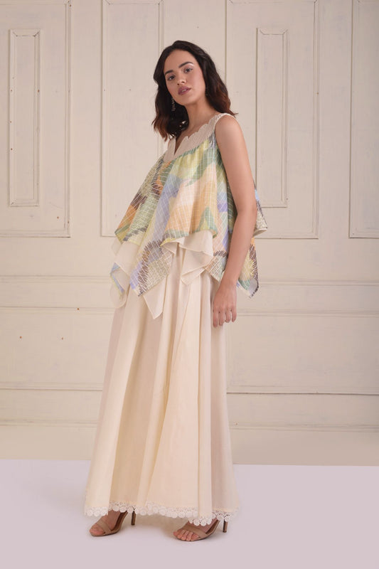 Flared printed top with a bias sharara