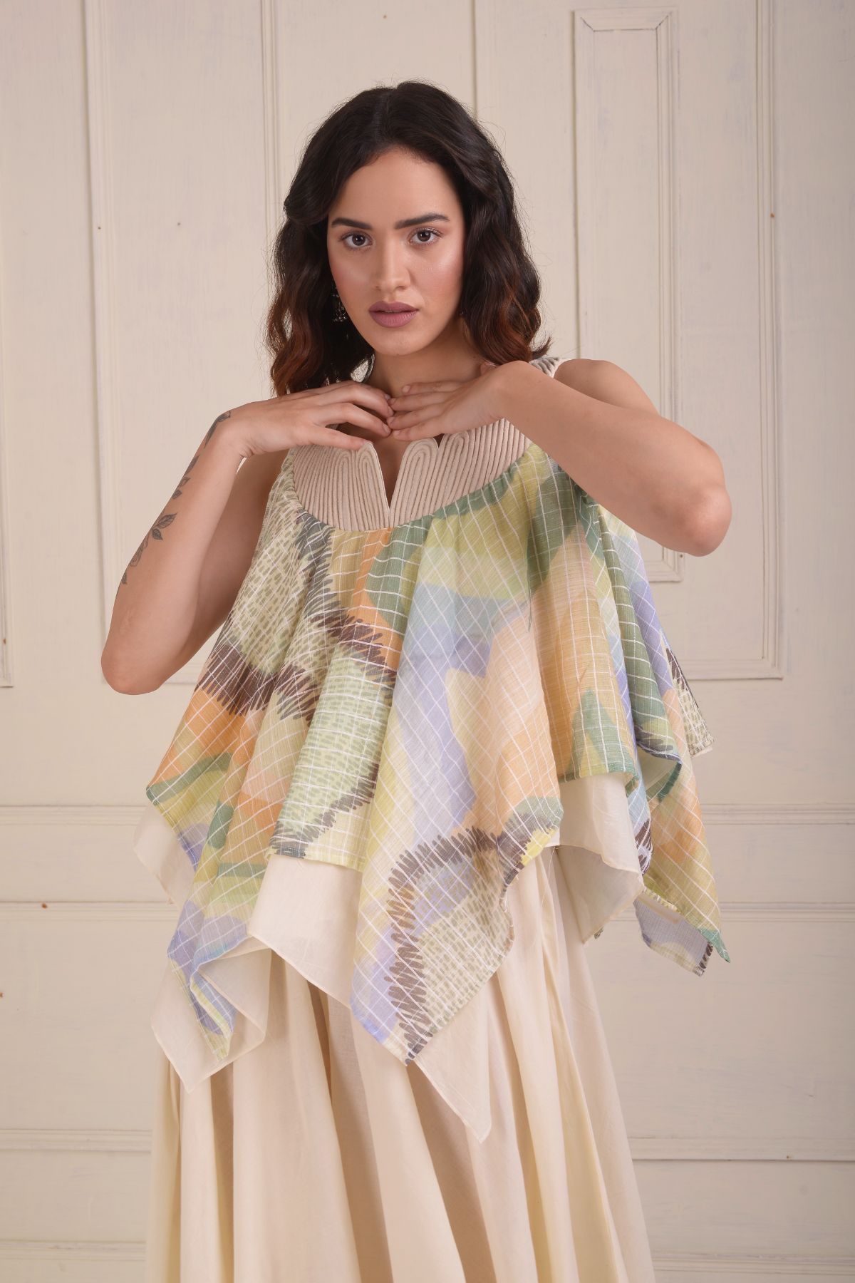 Flared printed top with a bias sharara