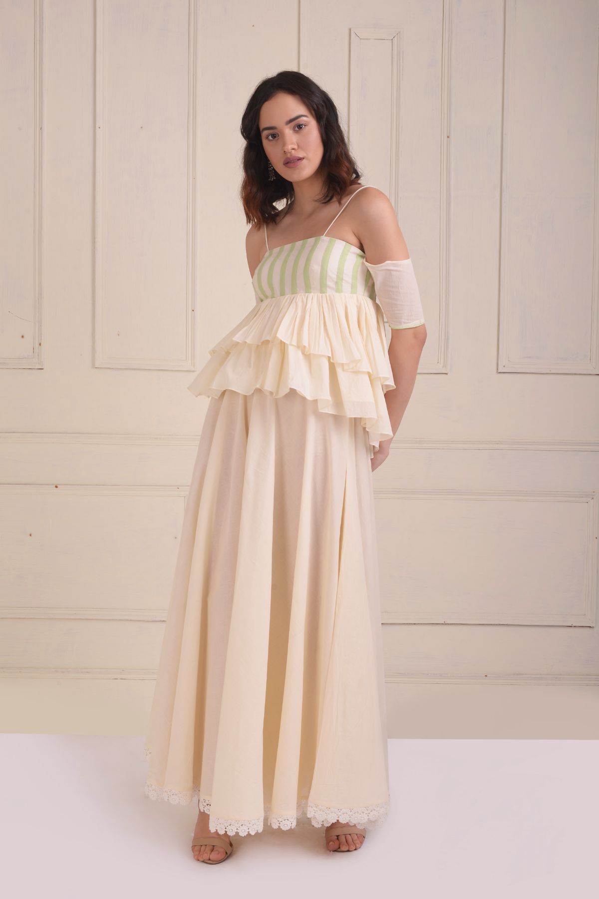 Patchwork tiered top with a bias sharara